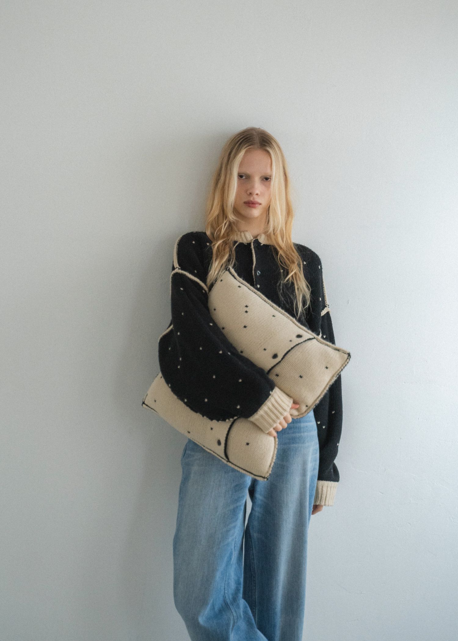 heart dot jacquard knit cushion cover