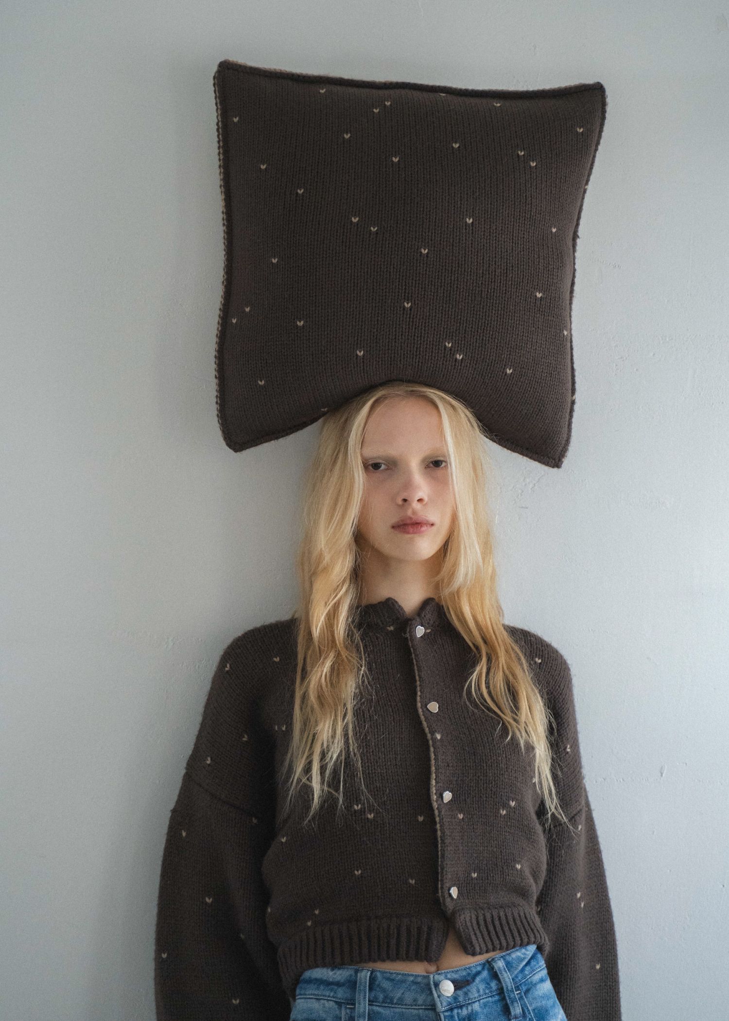 heart dot jacquard knit cushion cover