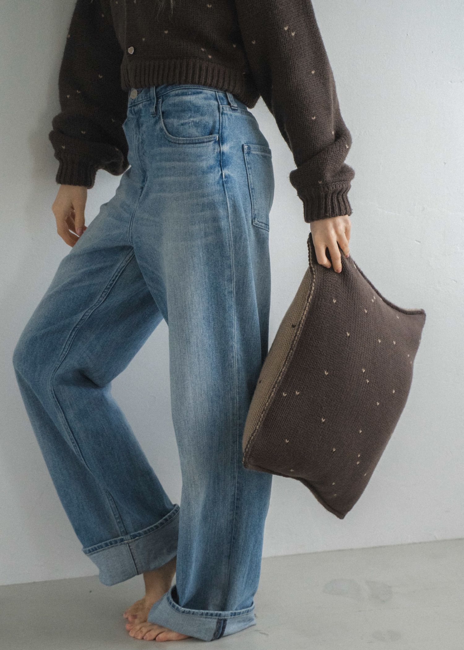 heart dot jacquard knit cushion cover