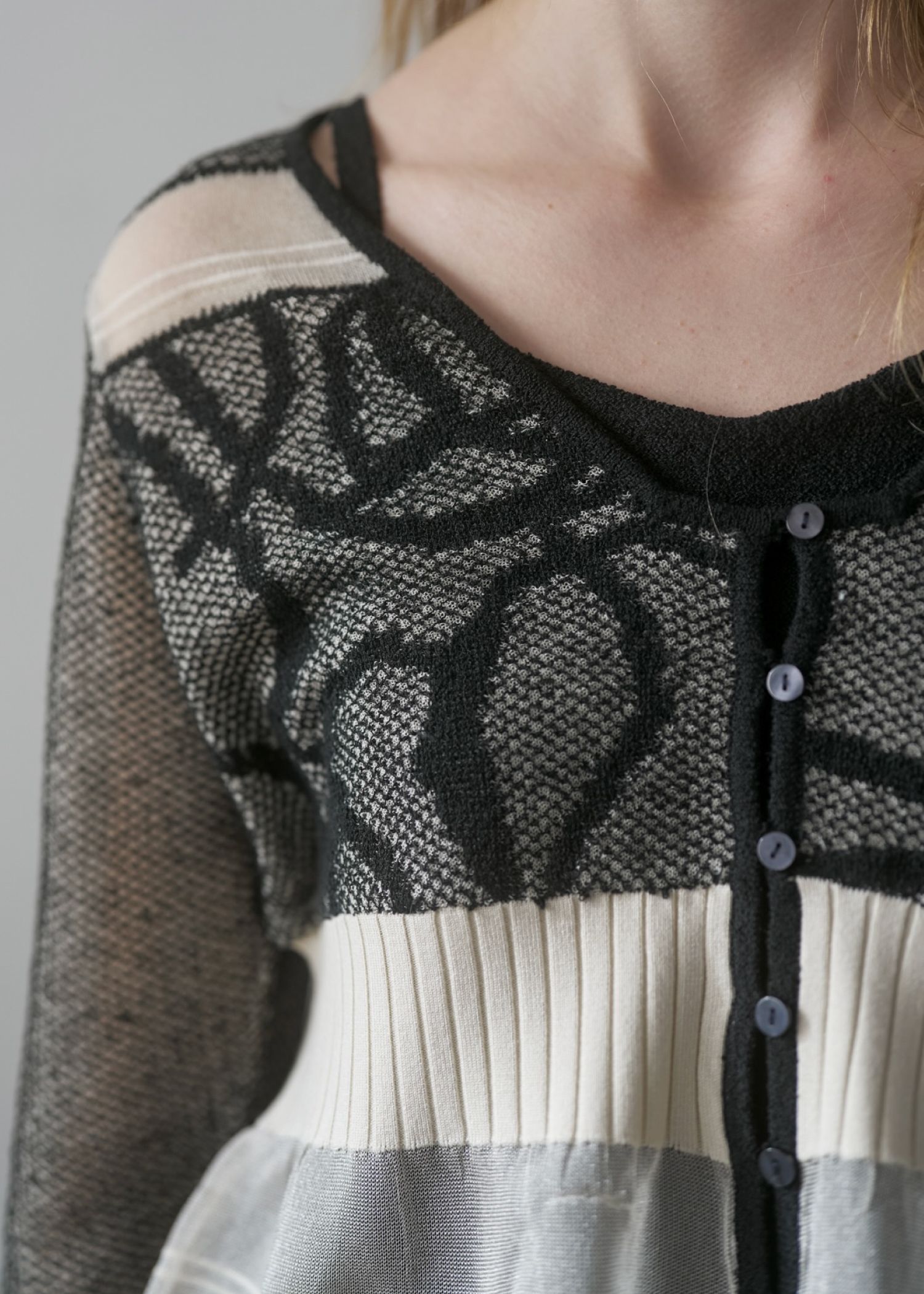 jacquard pattern sheer knit cardigan