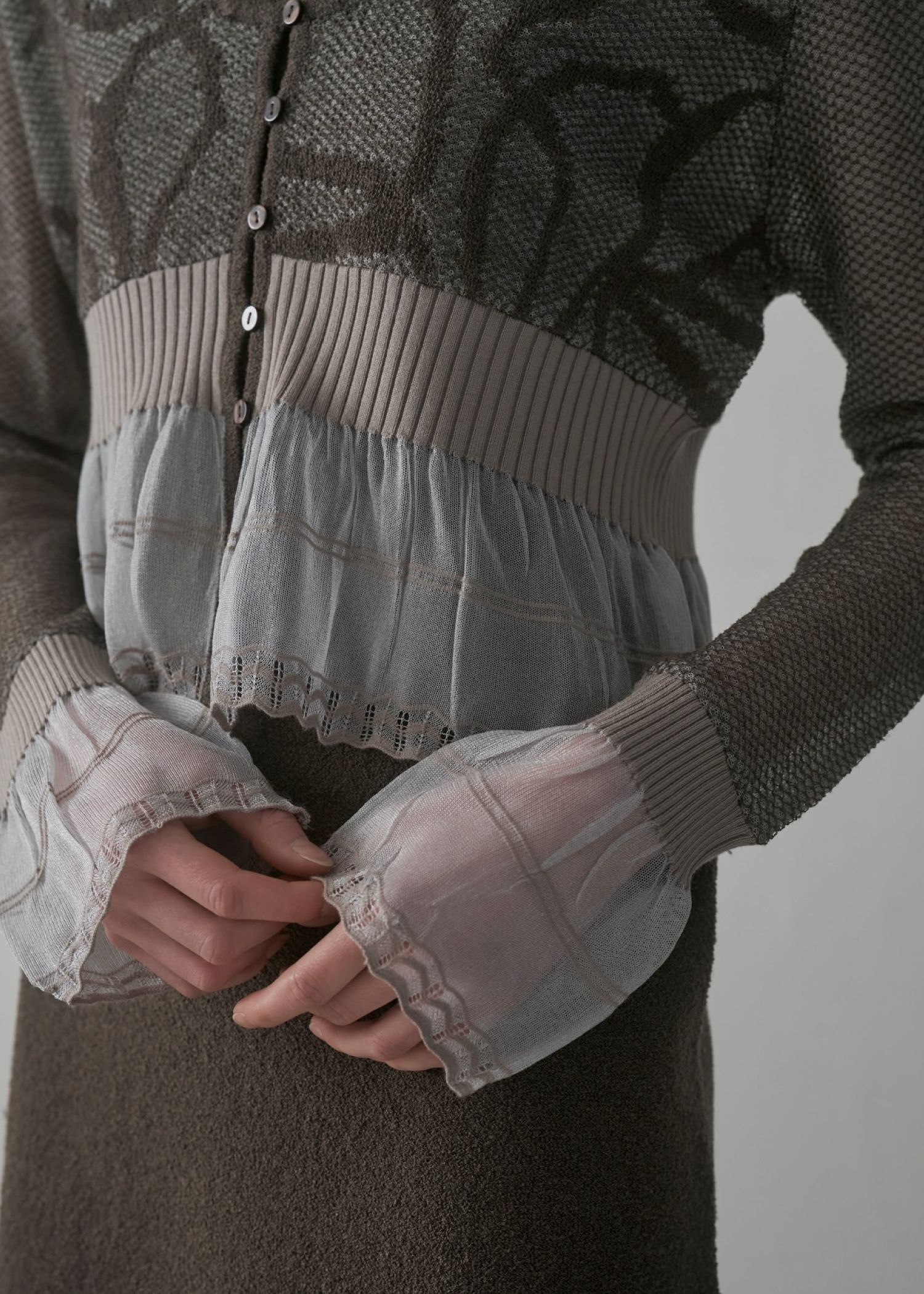 jacquard pattern sheer knit cardigan