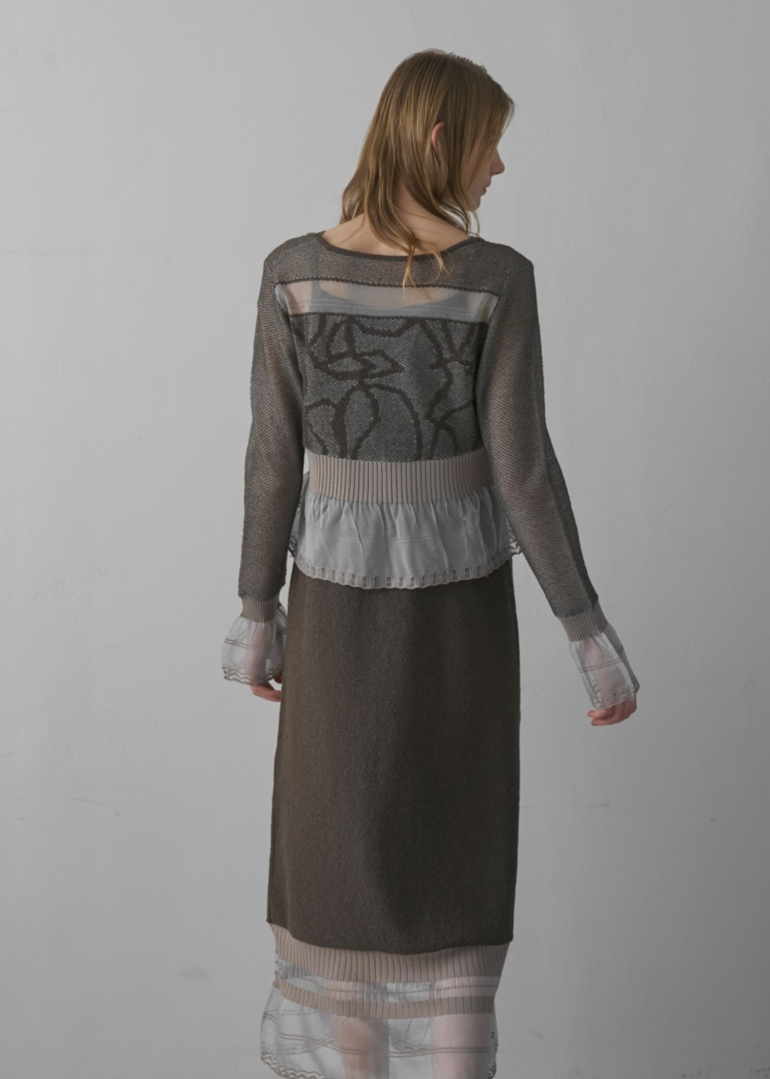 jacquard pattern sheer knit cardigan