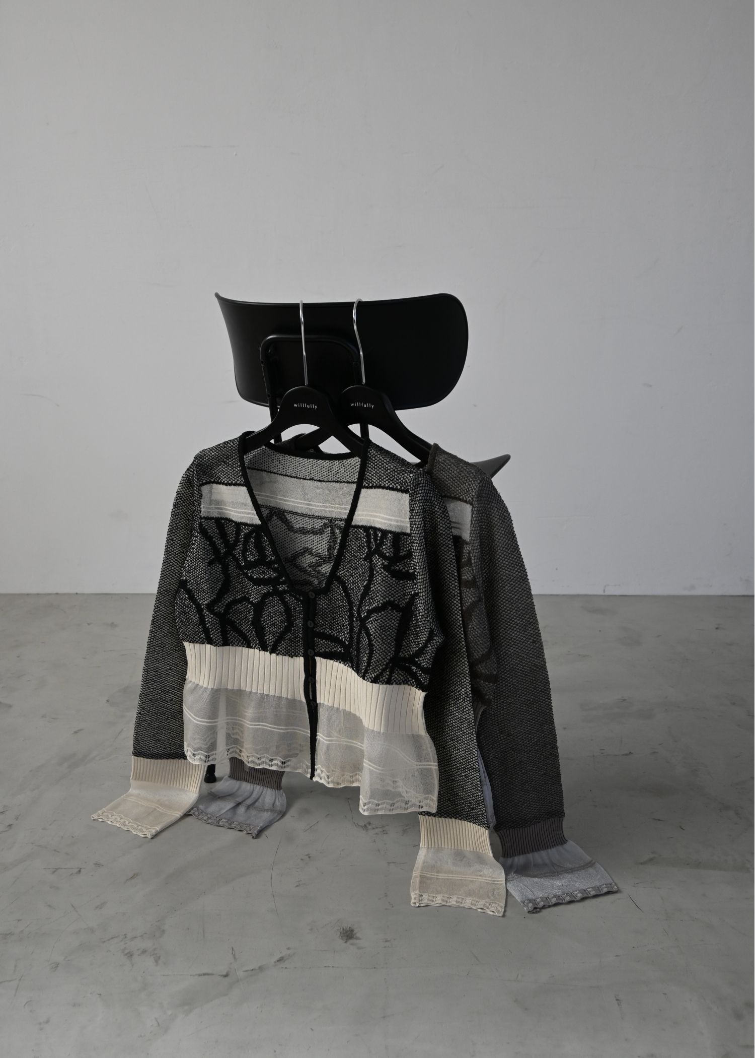 jacquard pattern sheer knit cardigan