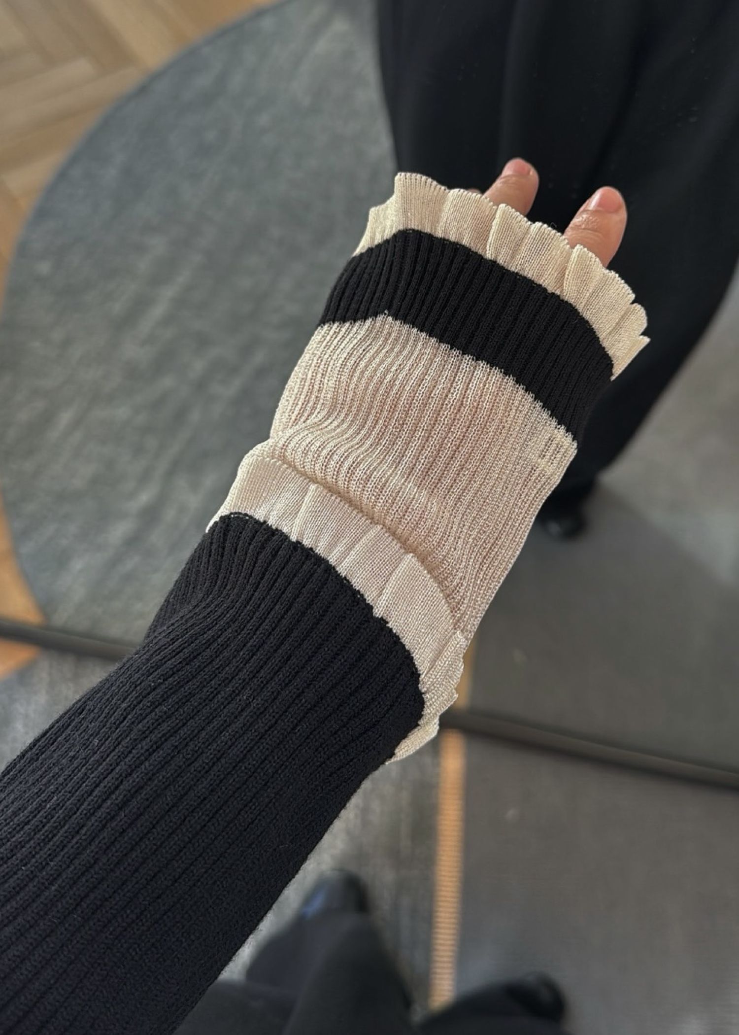 partial sheer frill knit cardigan