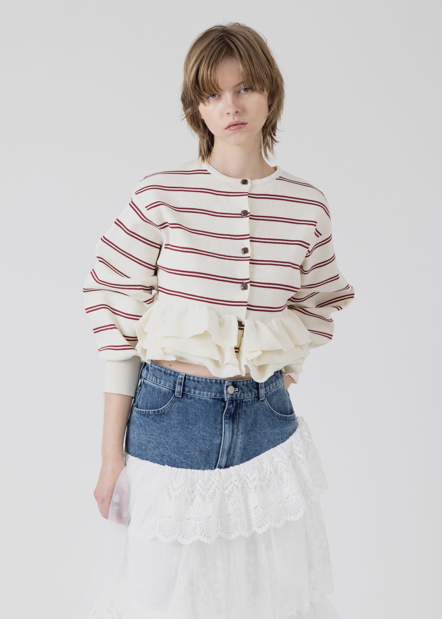 hem ruffle frill knit cardigan