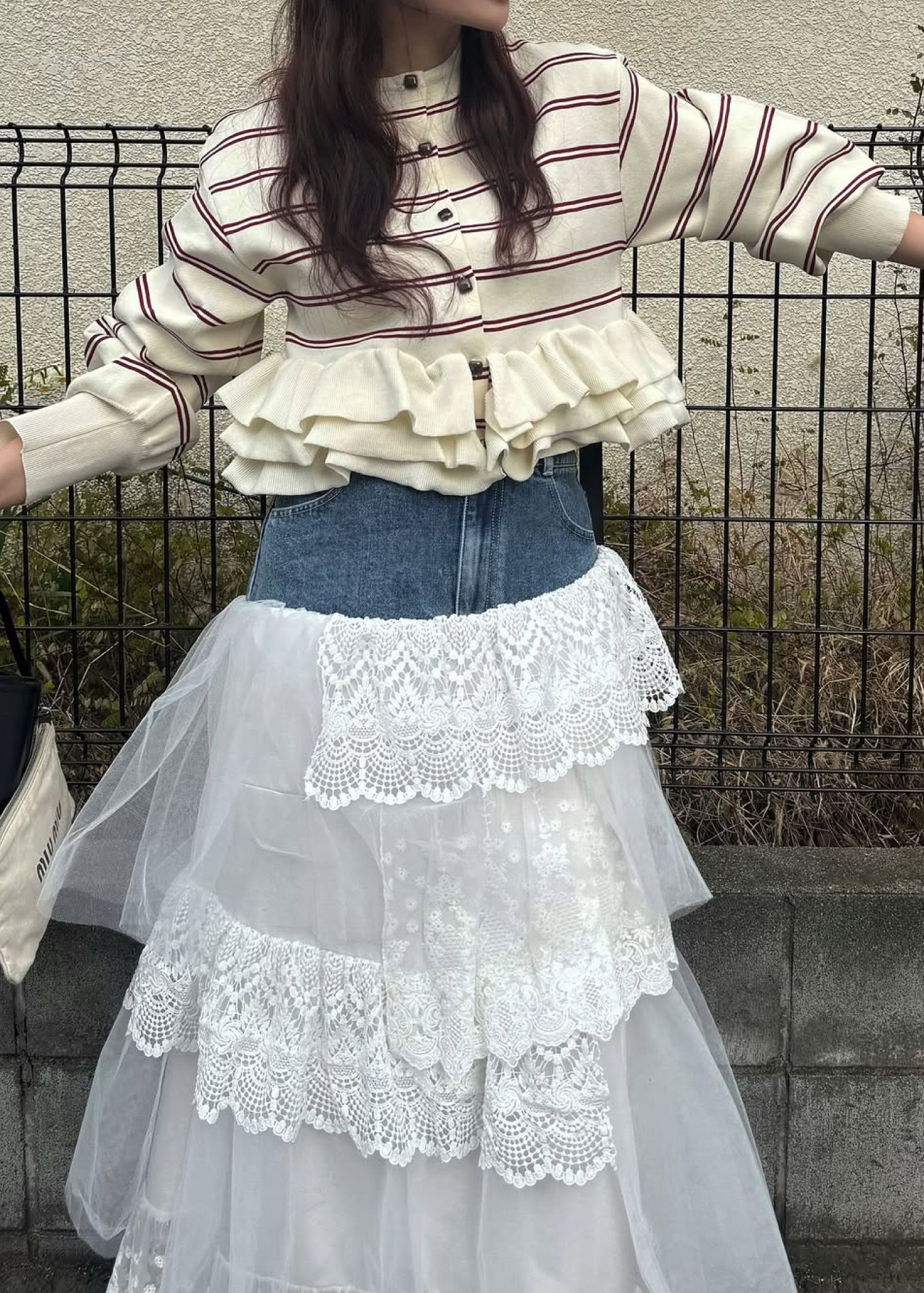 hem ruffle frill knit cardigan