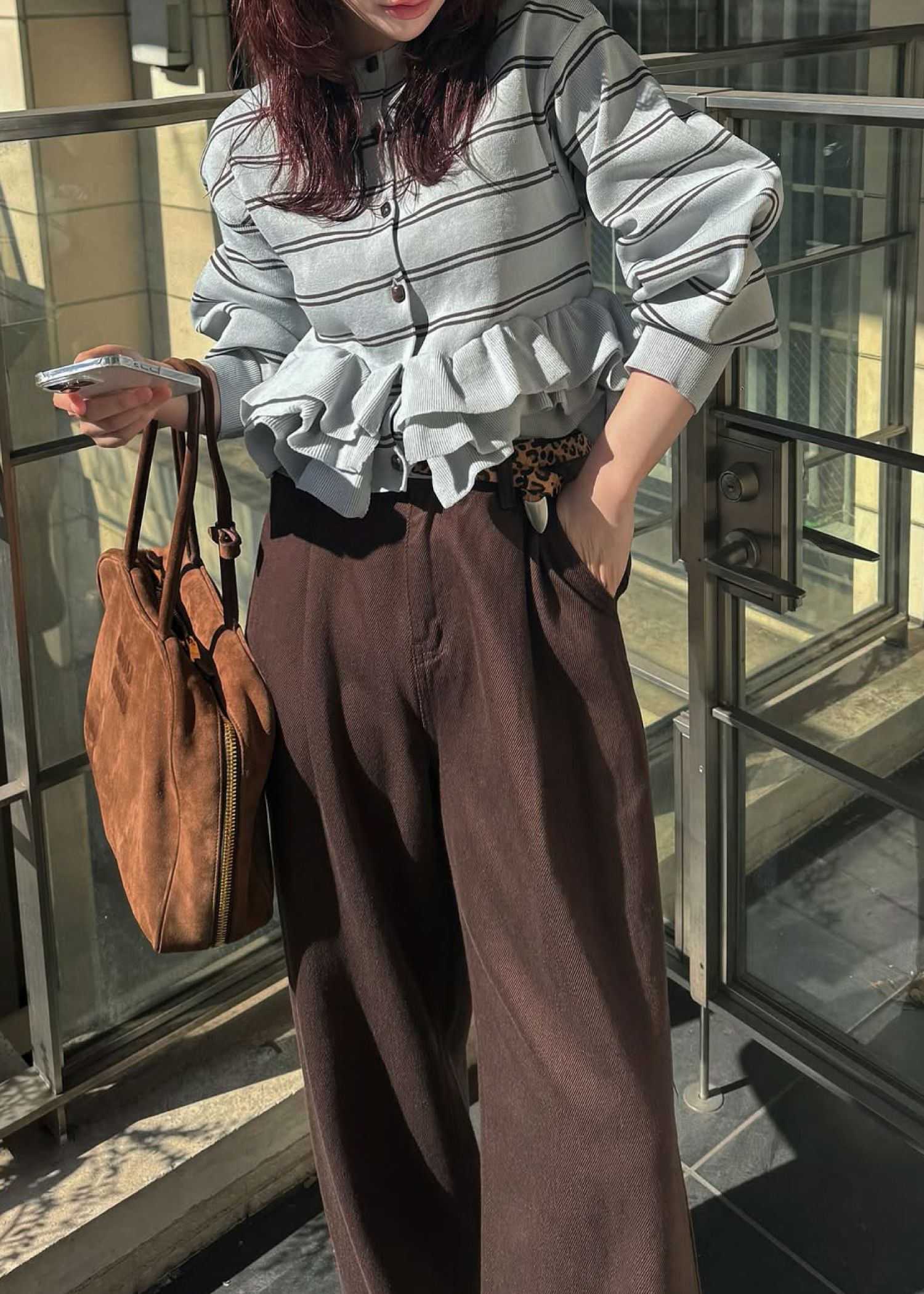 hem ruffle frill knit cardigan