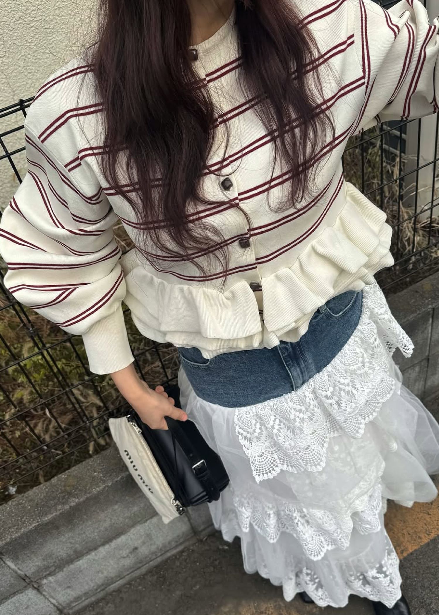 hem ruffle frill knit cardigan