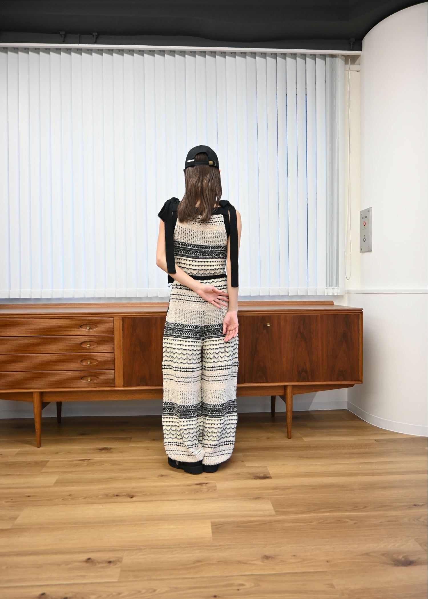 at random geometric pattern knit all-in-one