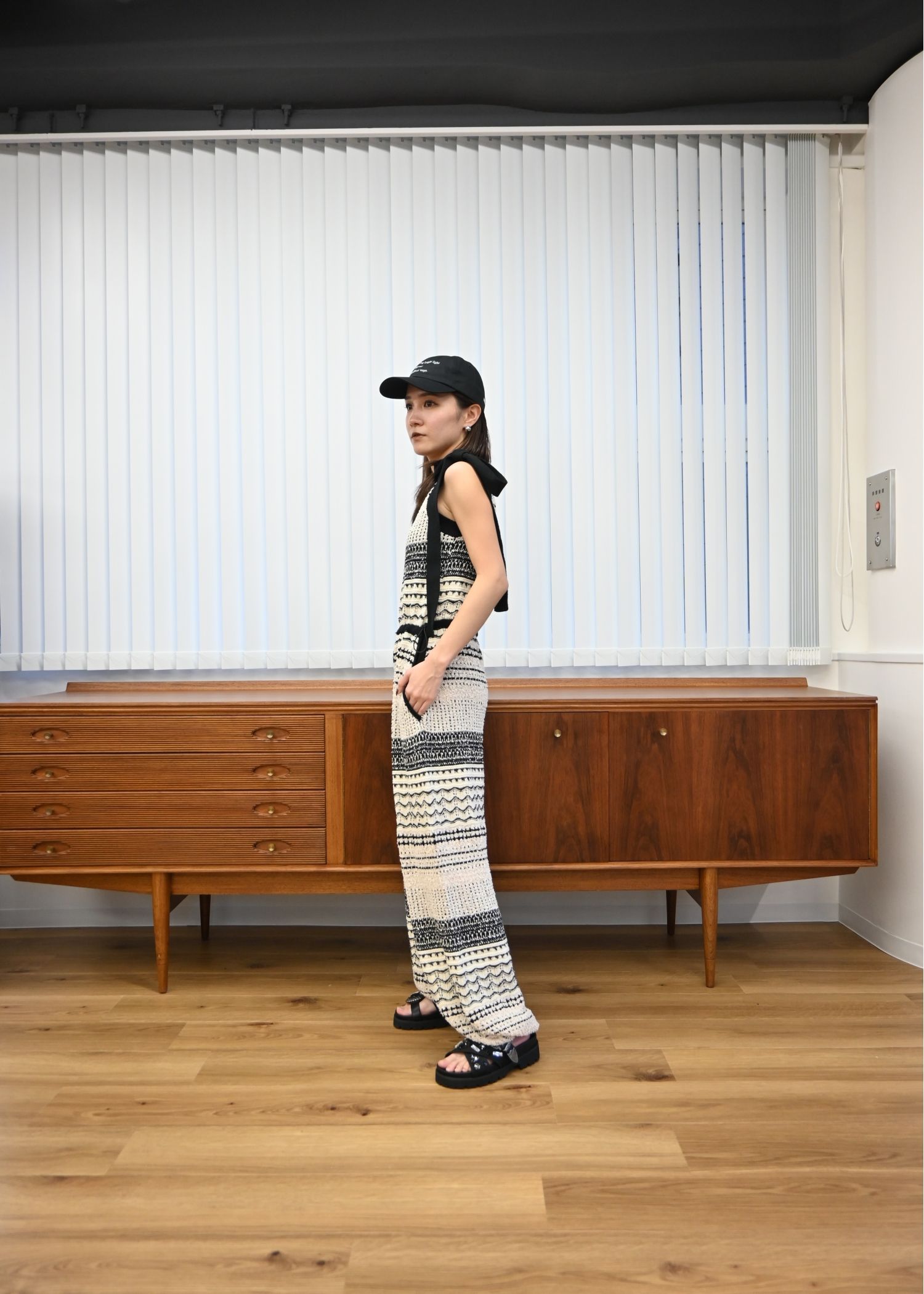 at random geometric pattern knit all-in-one