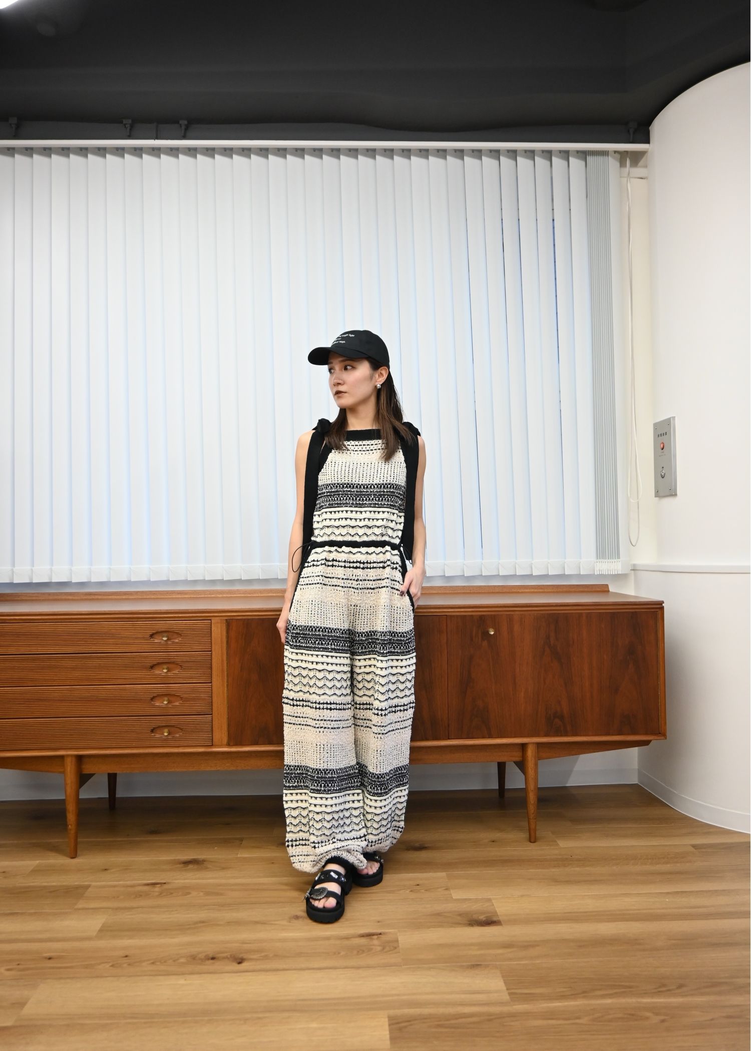 at random geometric pattern knit all-in-one