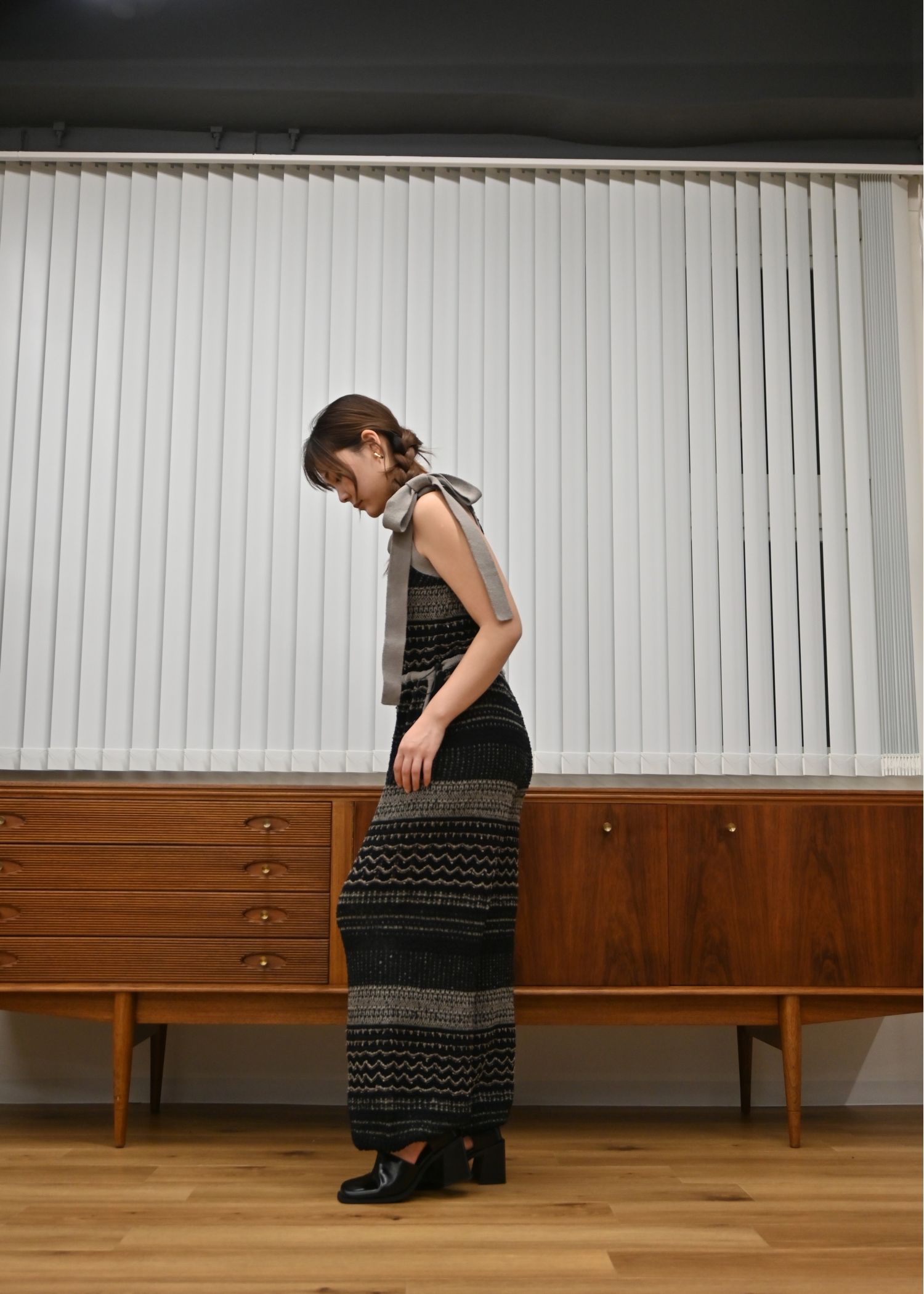 at random geometric pattern knit all-in-one