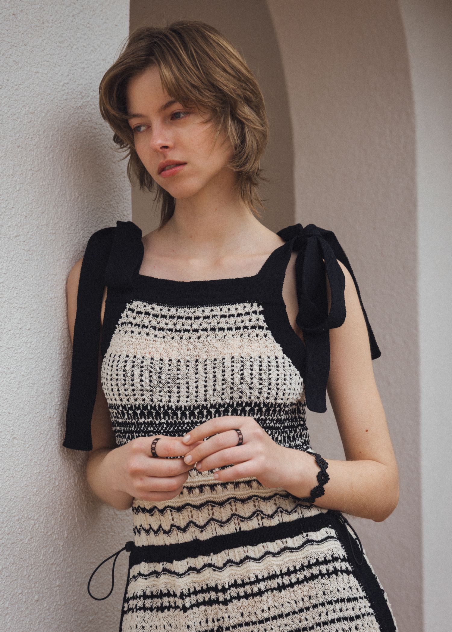 at random geometric pattern knit all-in-one