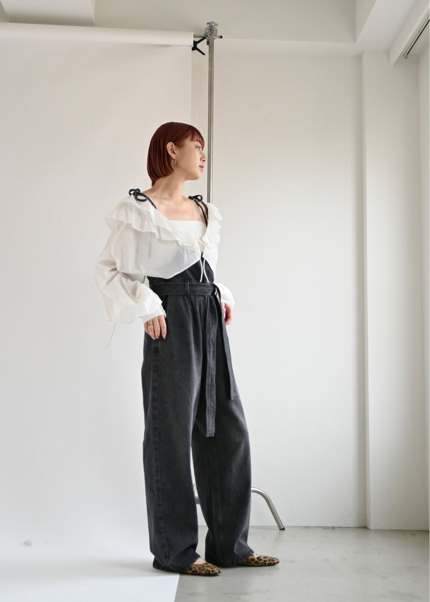 denim tapered ribbon salopette