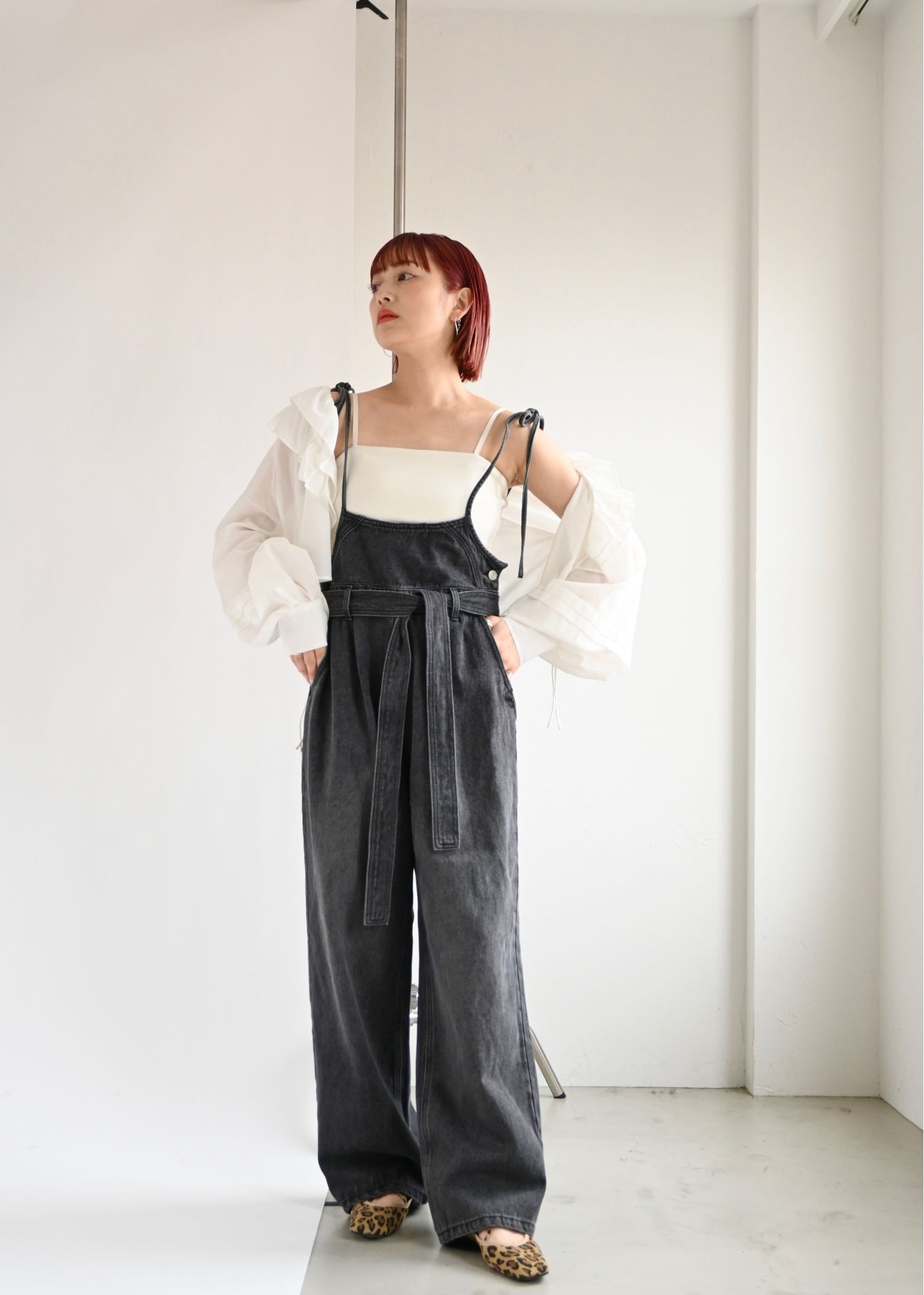 denim tapered ribbon salopette