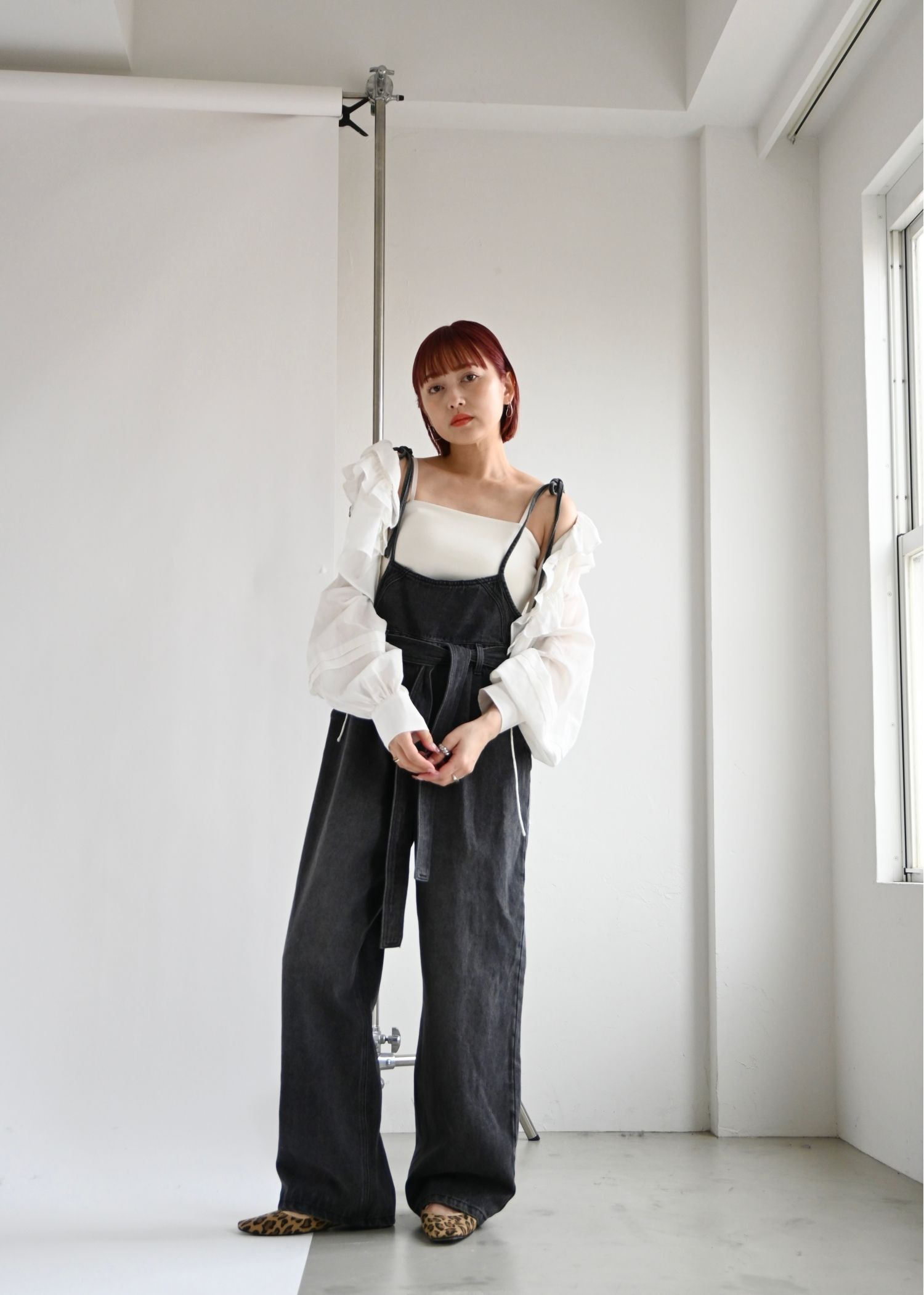 denim tapered ribbon salopette