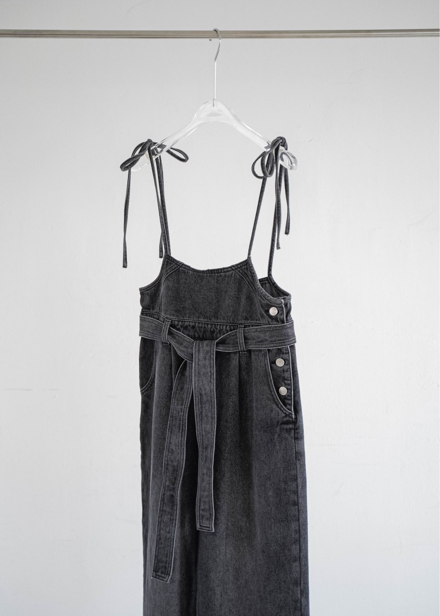 denim tapered ribbon salopette