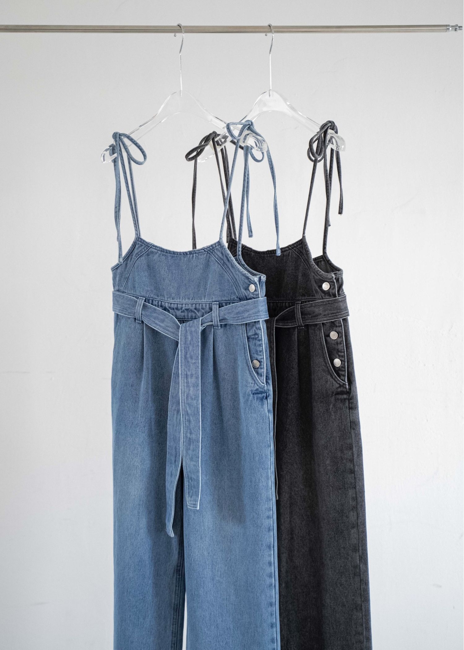 denim tapered ribbon salopette