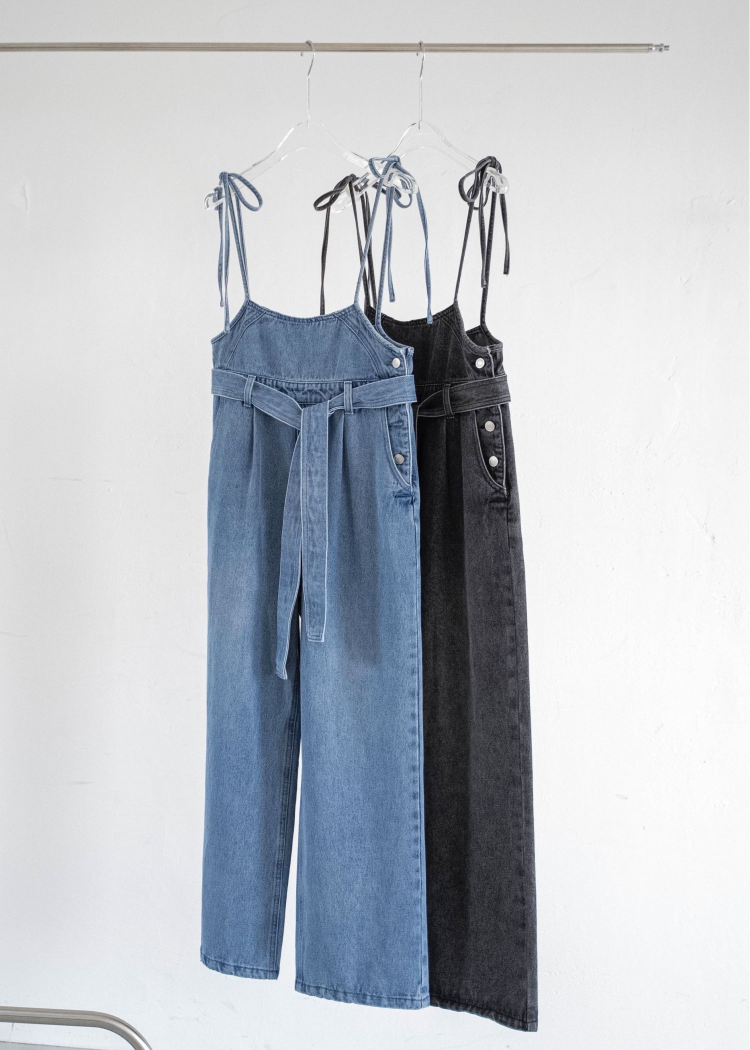 denim tapered ribbon salopette