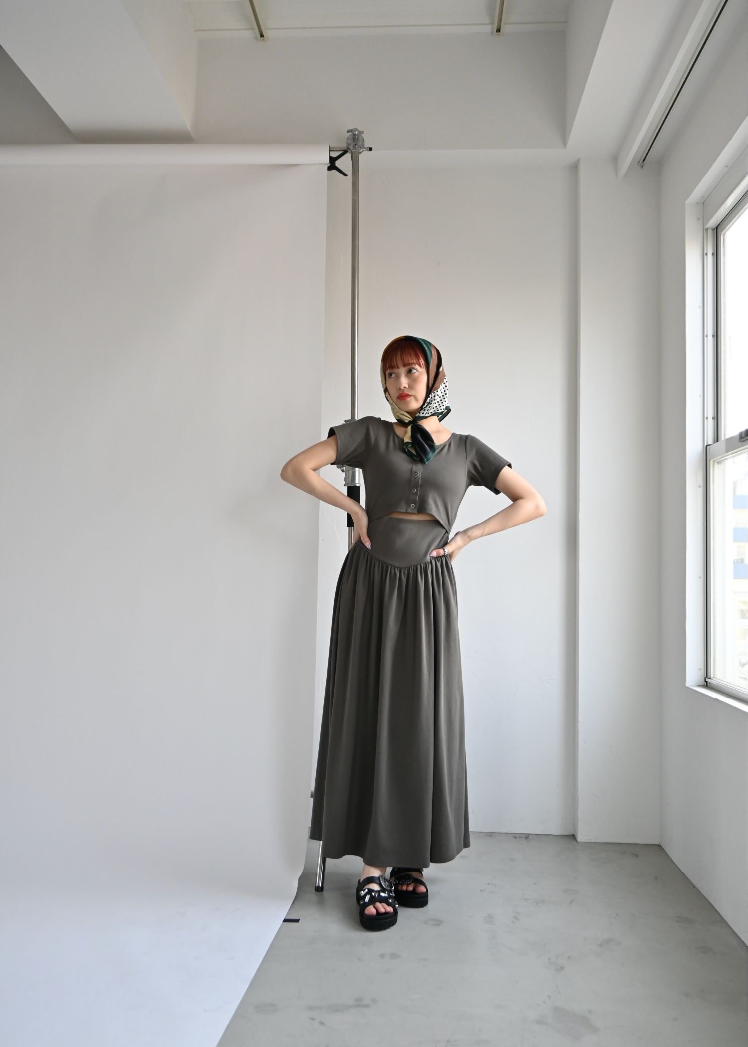 healthy cut out waist snap button OP