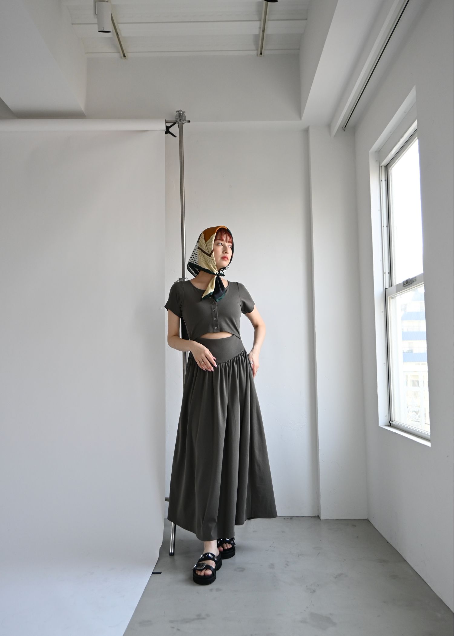 healthy cut out waist snap button OP