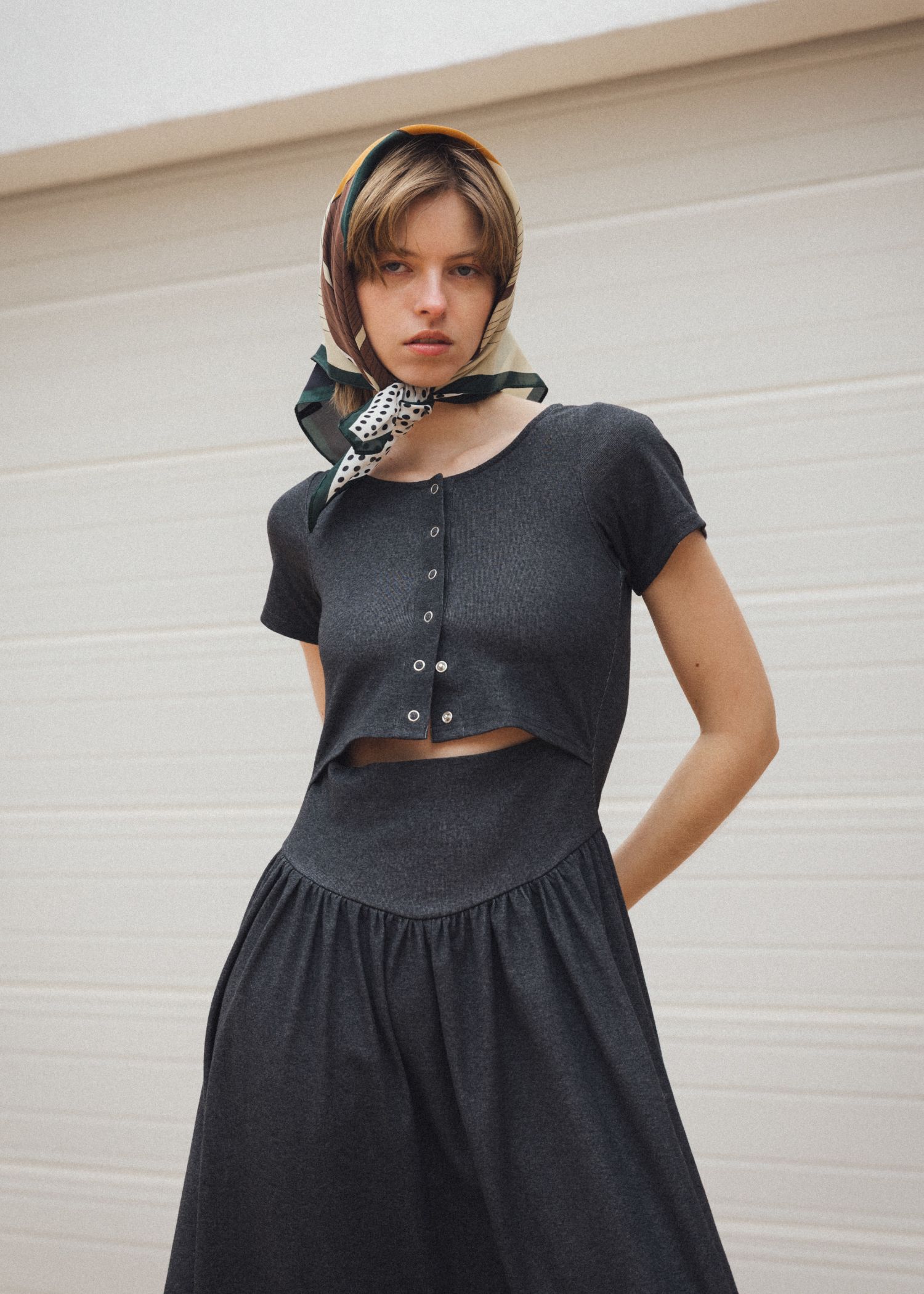 healthy cut out waist snap button OP