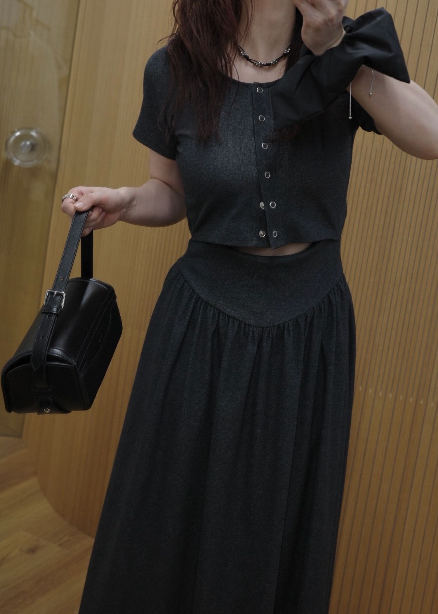 healthy cut out waist snap button OP