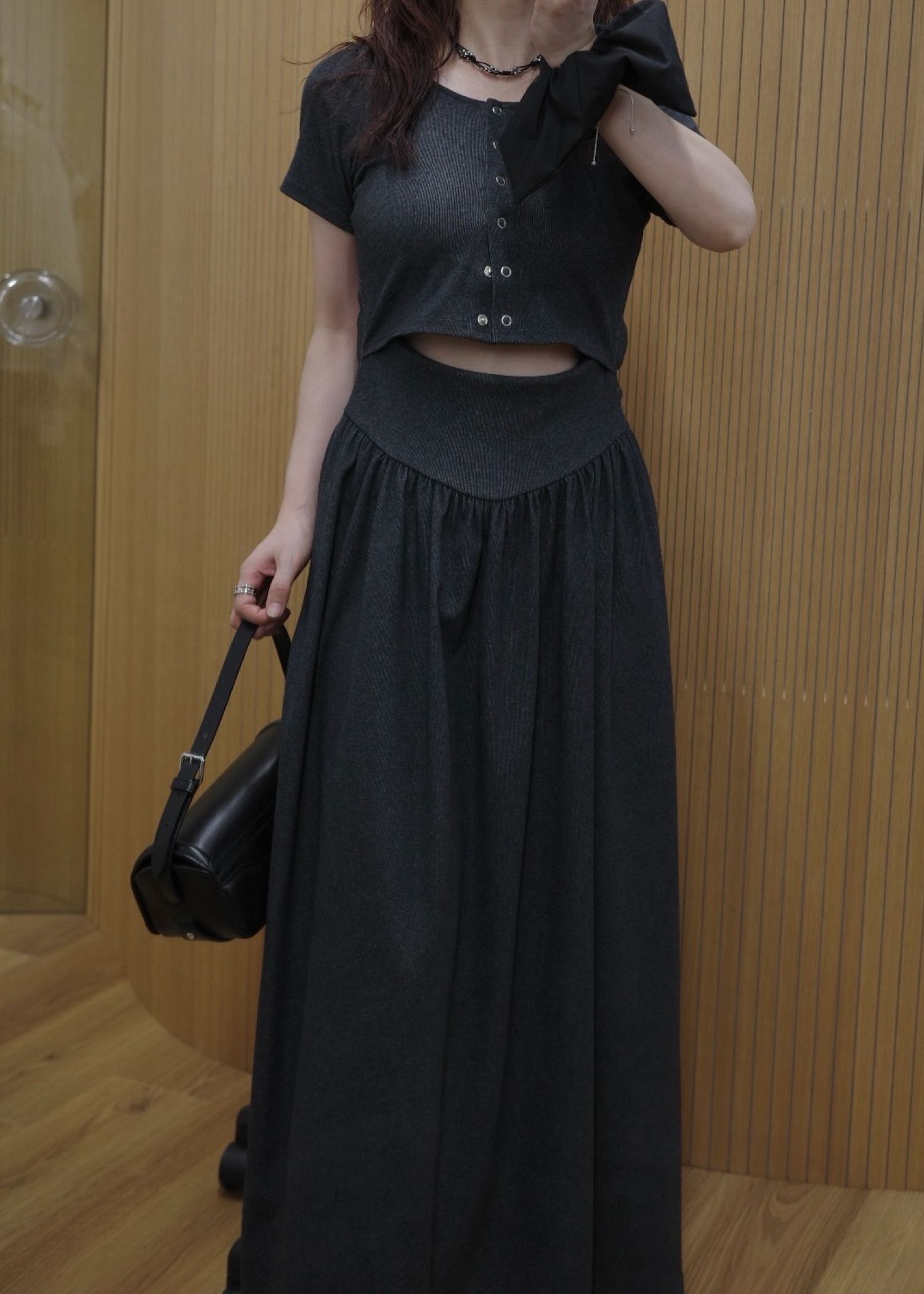 healthy cut out waist snap button OP