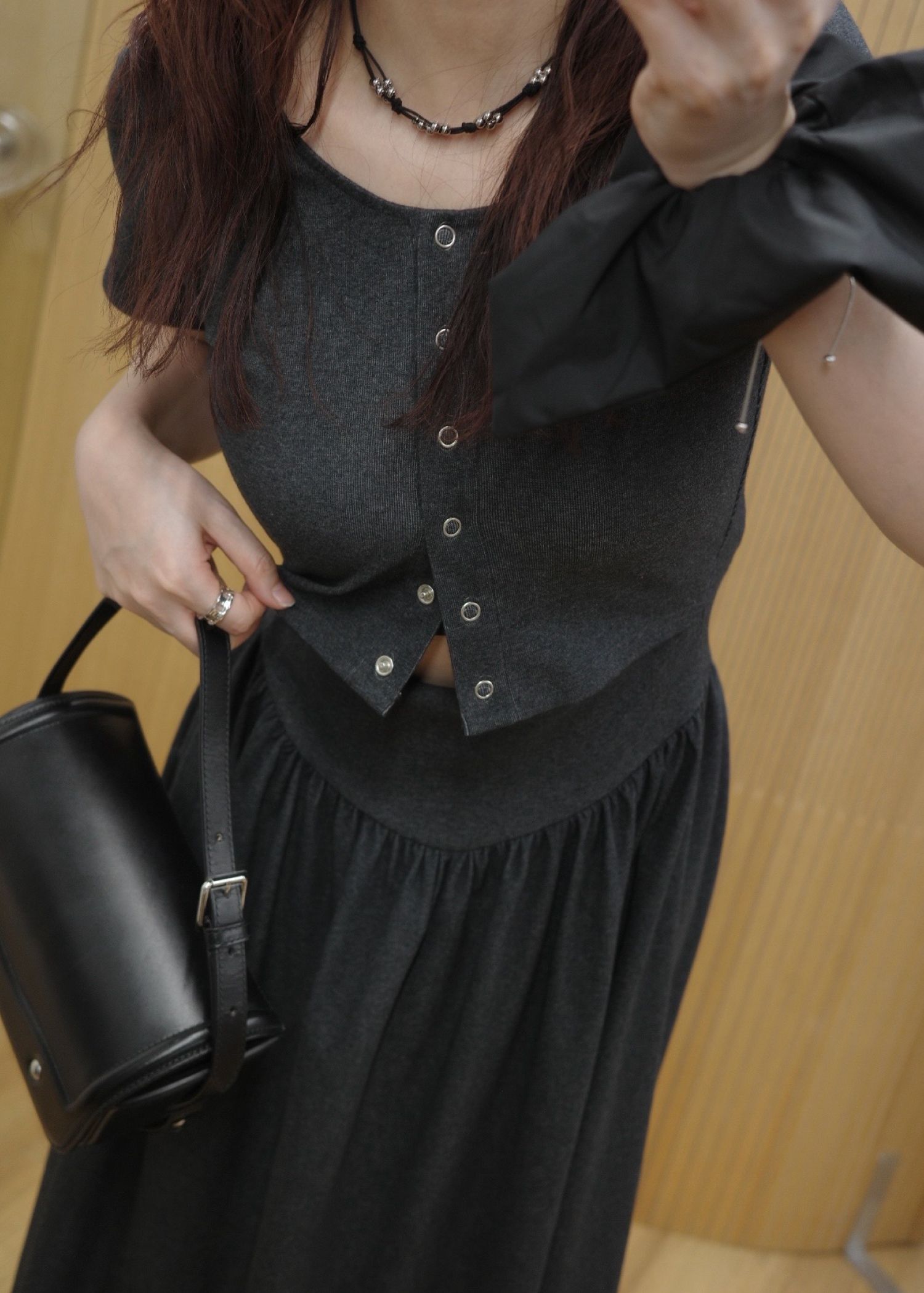 healthy cut out waist snap button OP