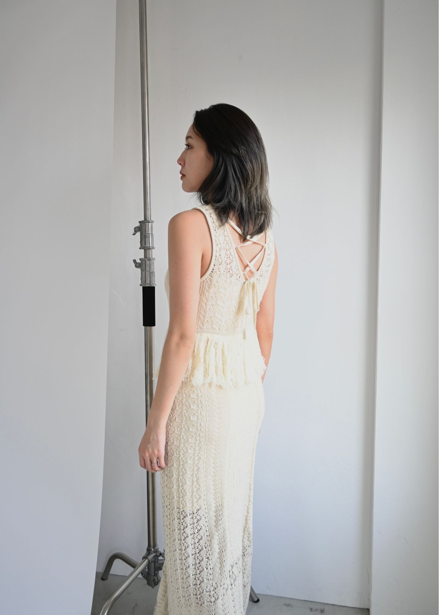 multi pattern jacquard fringe knit OP