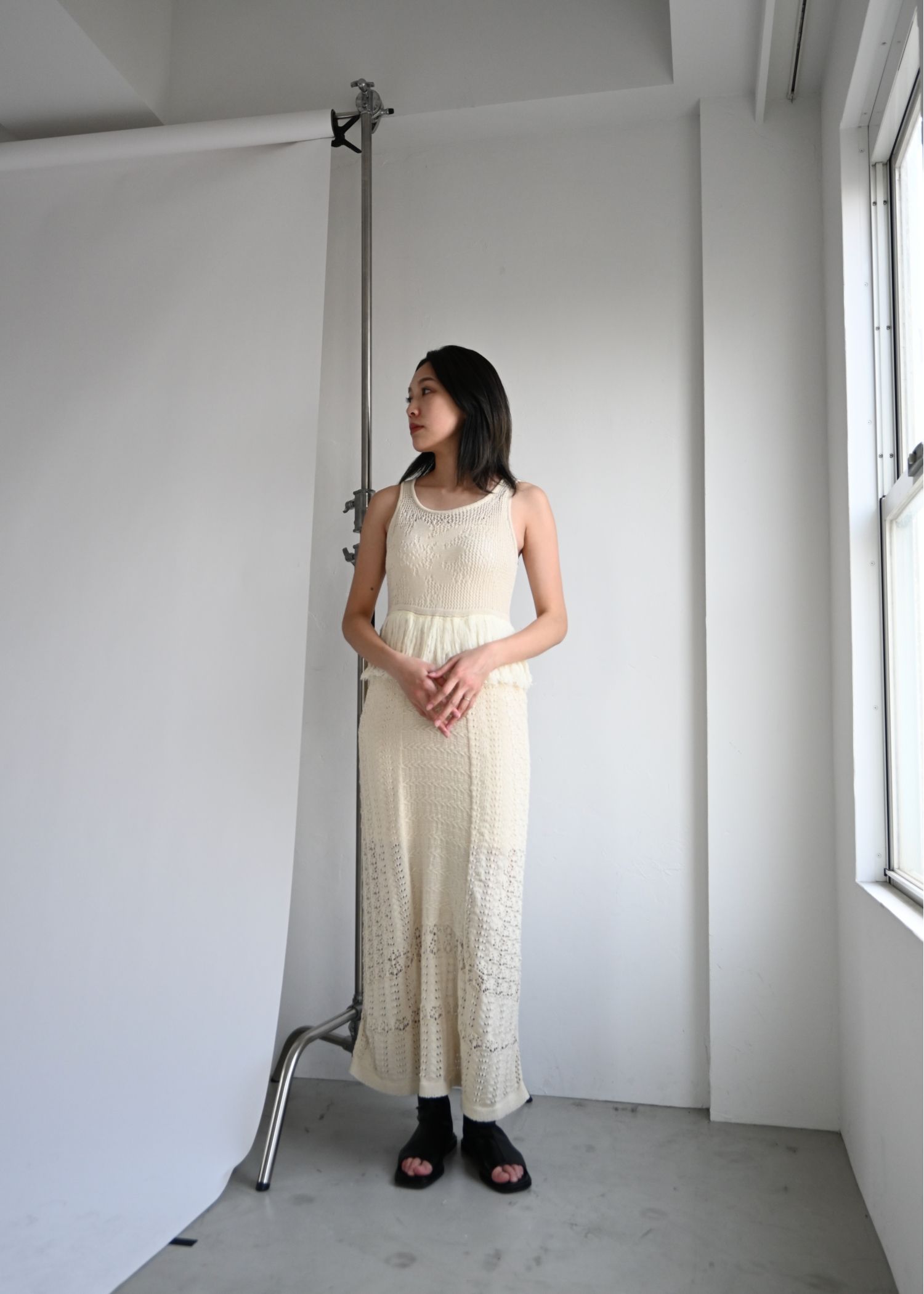 multi pattern jacquard fringe knit OP