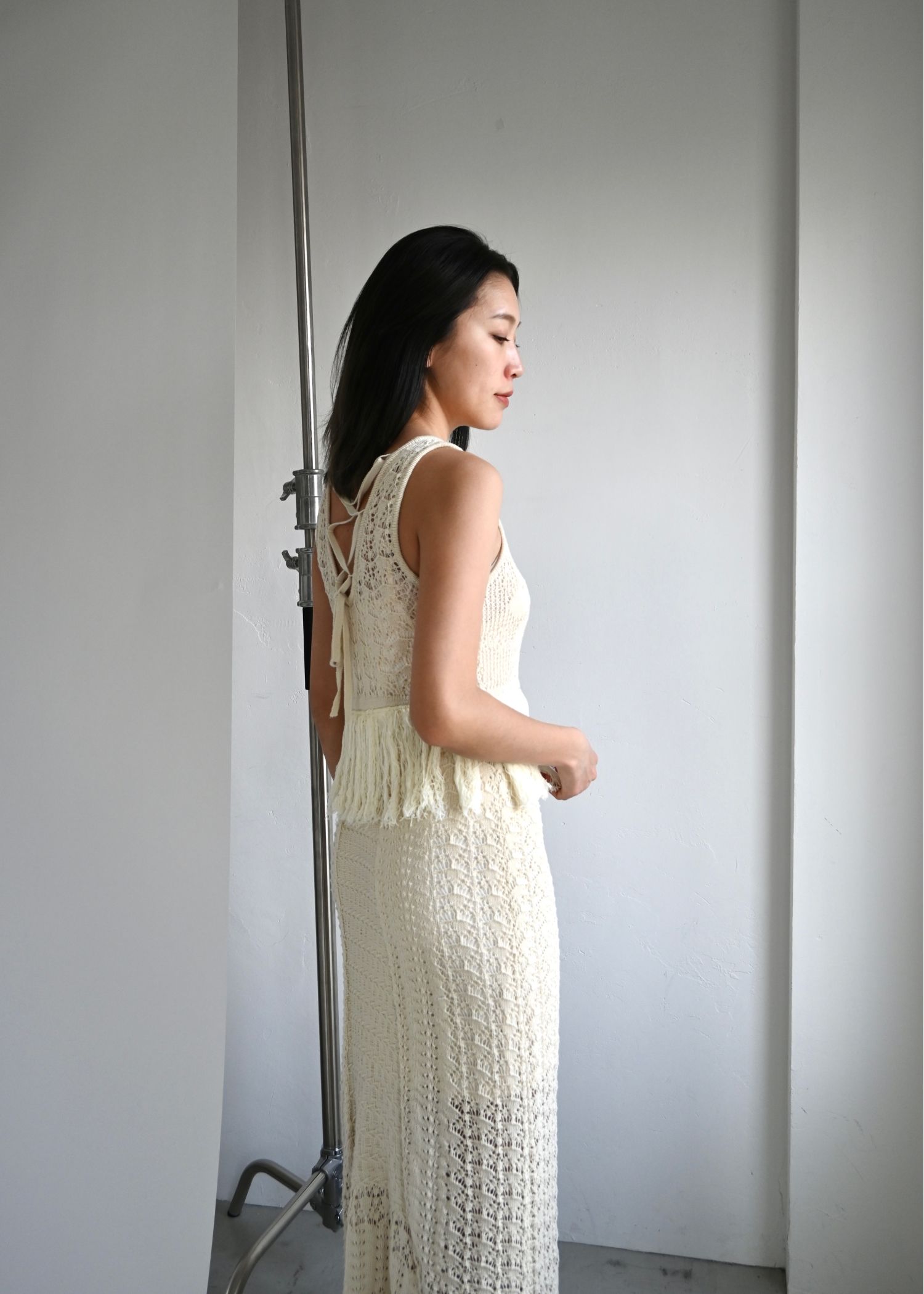 multi pattern jacquard fringe knit OP