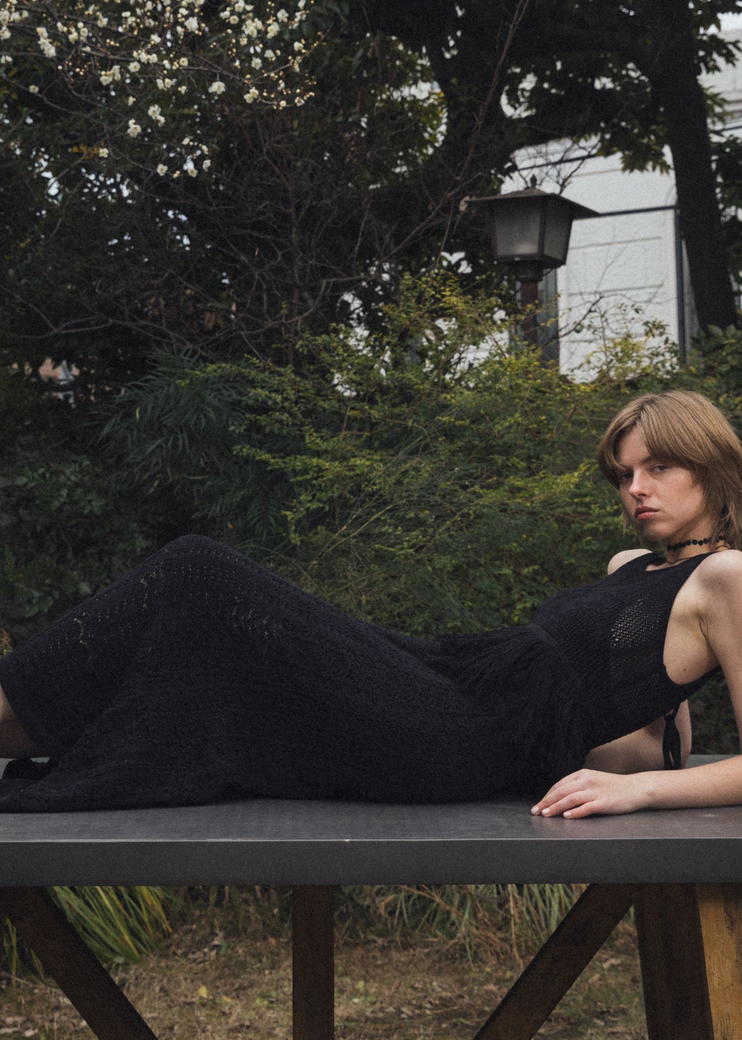 multi pattern jacquard fringe knit OP