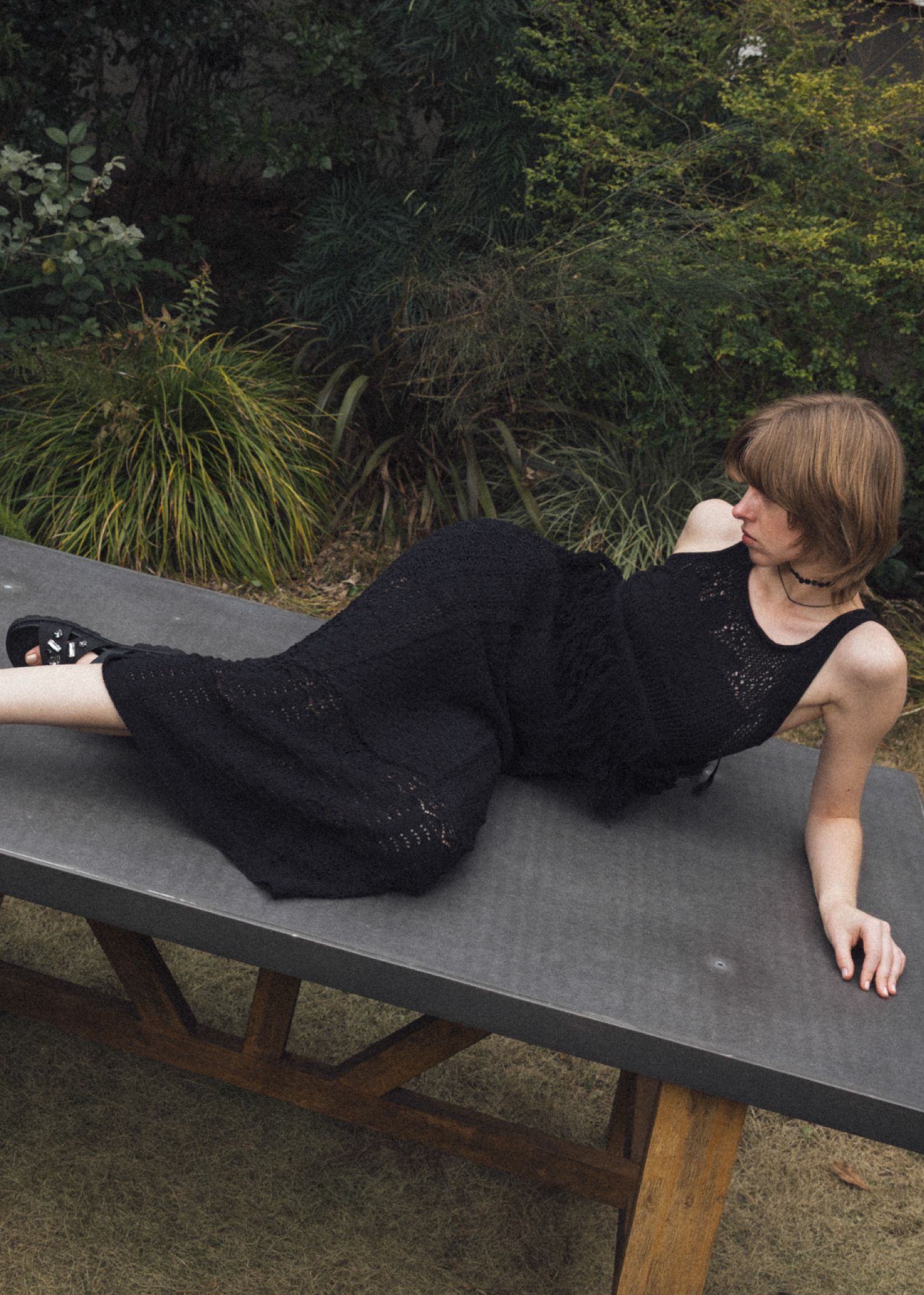 multi pattern jacquard fringe knit OP