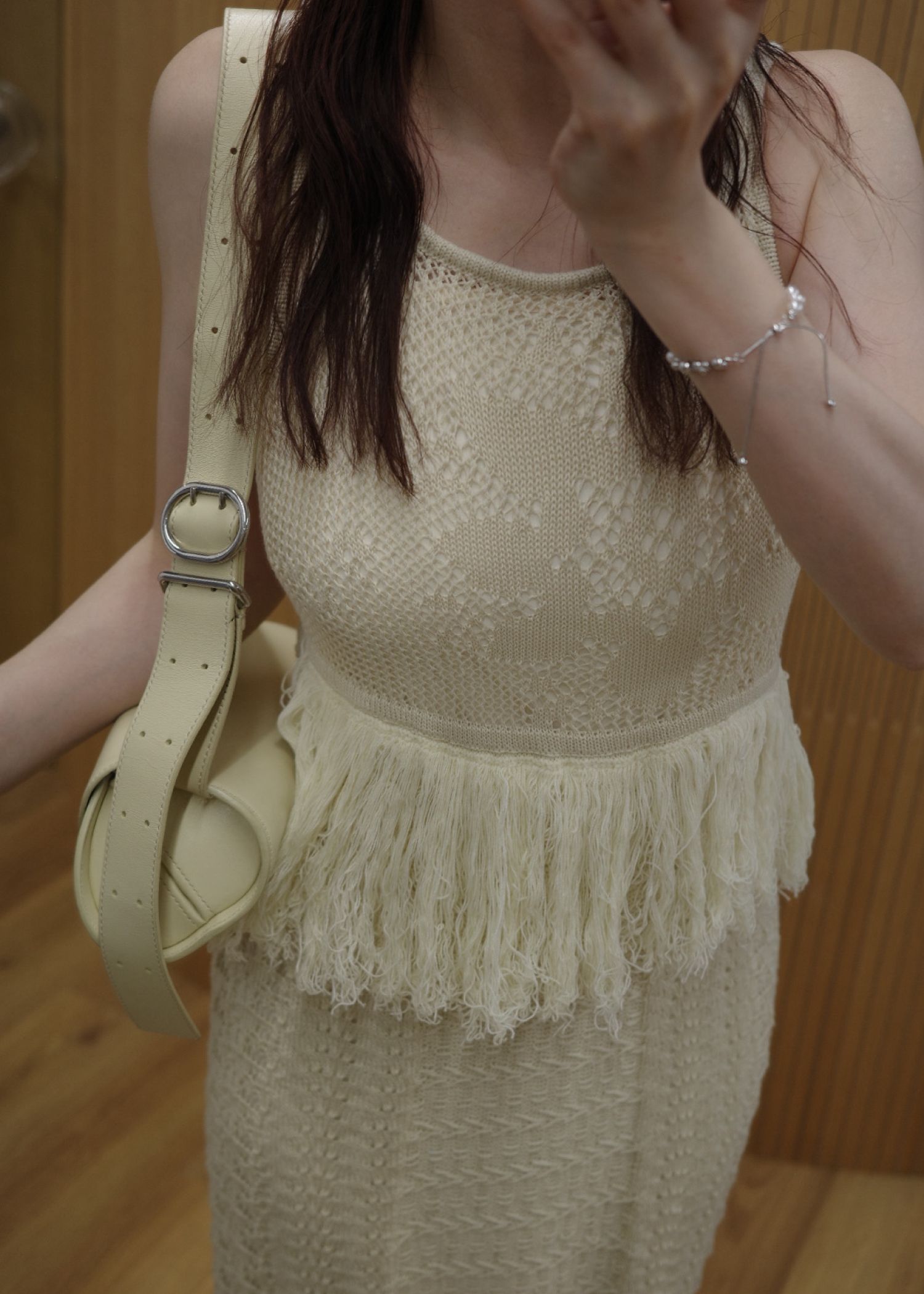 multi pattern jacquard fringe knit OP