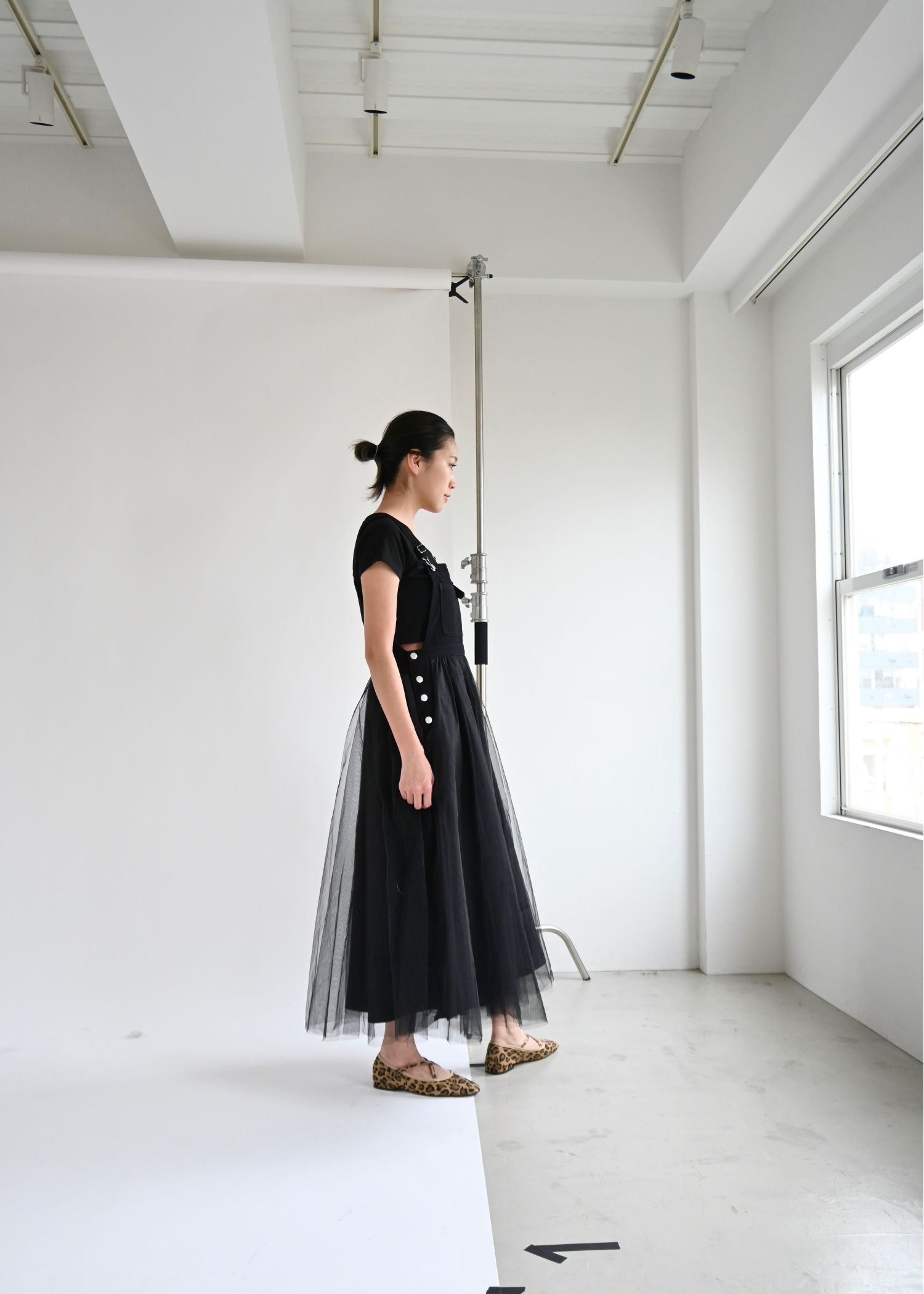 tulle tiered mixed material suspenders OP