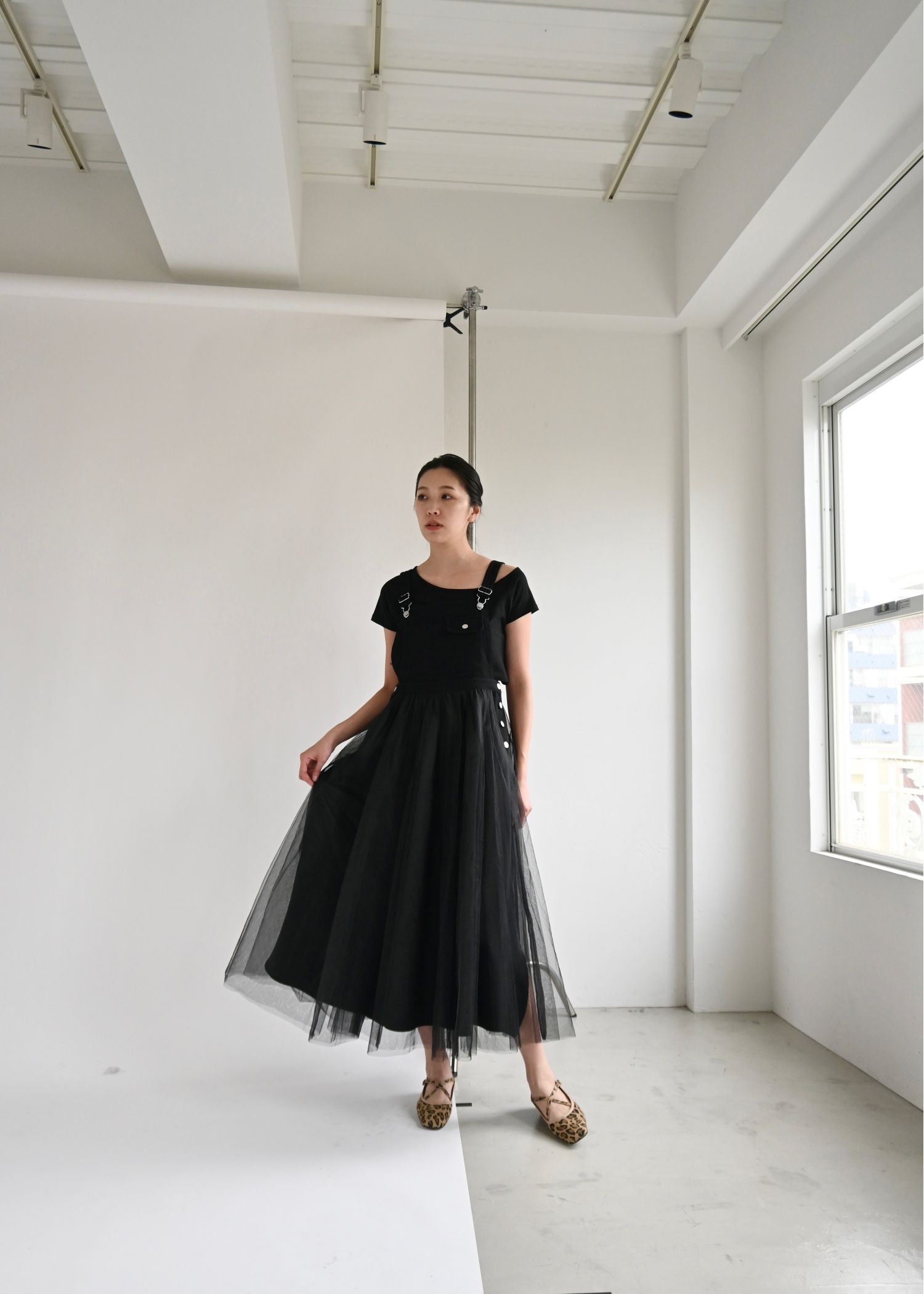 tulle tiered mixed material suspenders OP