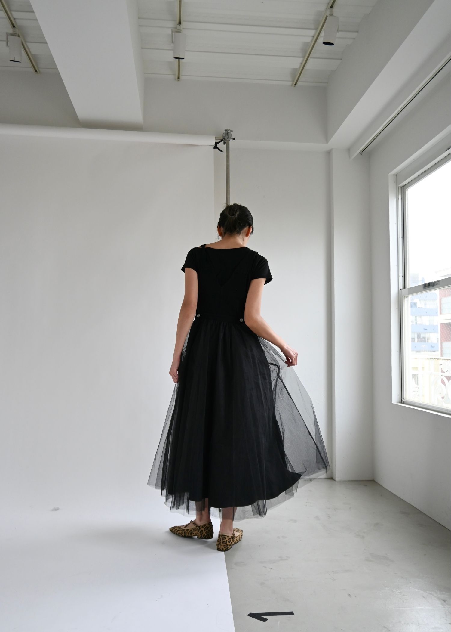 tulle tiered mixed material suspenders OP