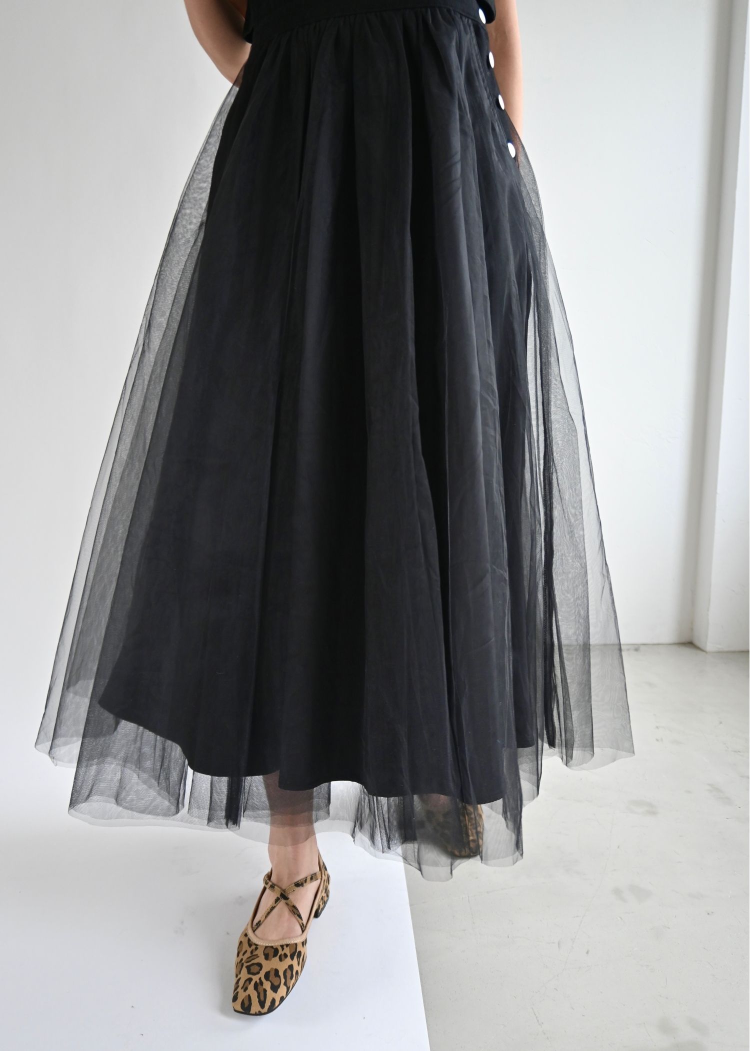 tulle tiered mixed material suspenders OP