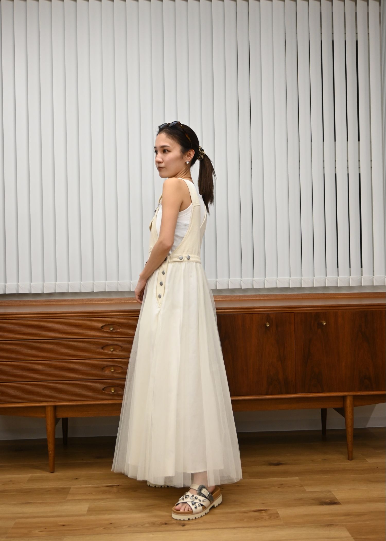 tulle tiered mixed material suspenders OP