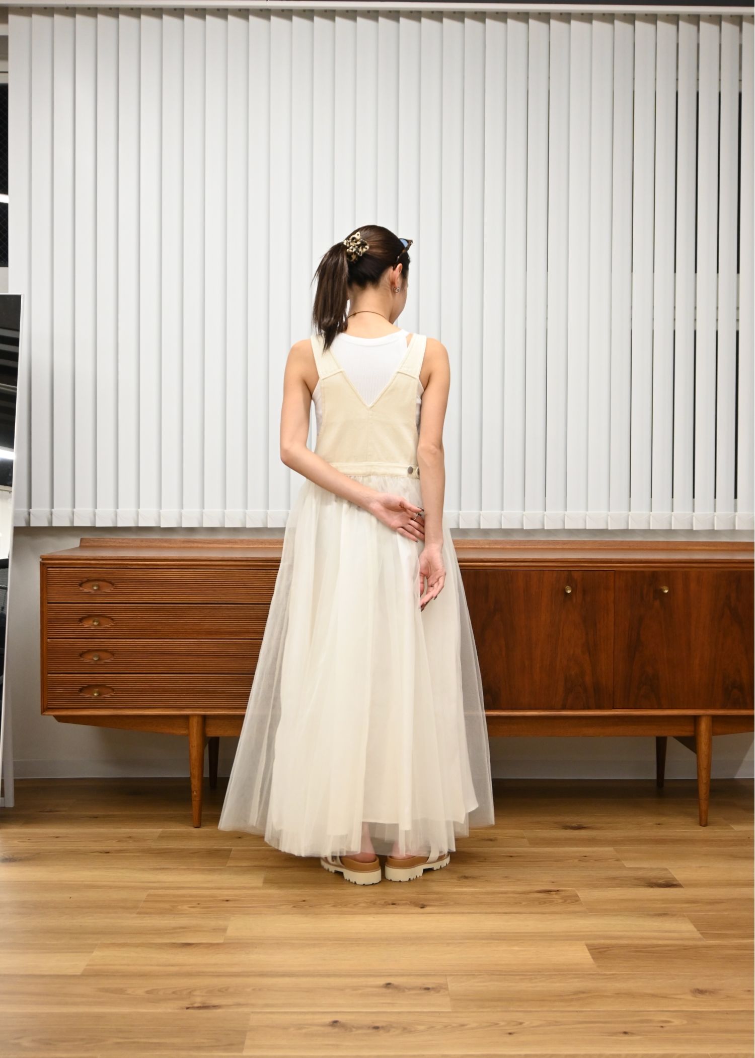 tulle tiered mixed material suspenders OP