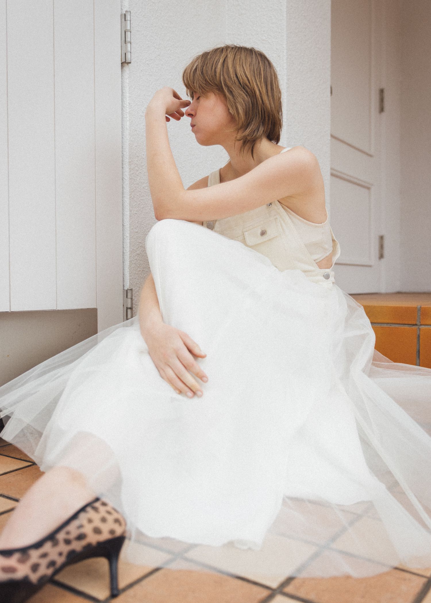 tulle tiered mixed material suspenders OP