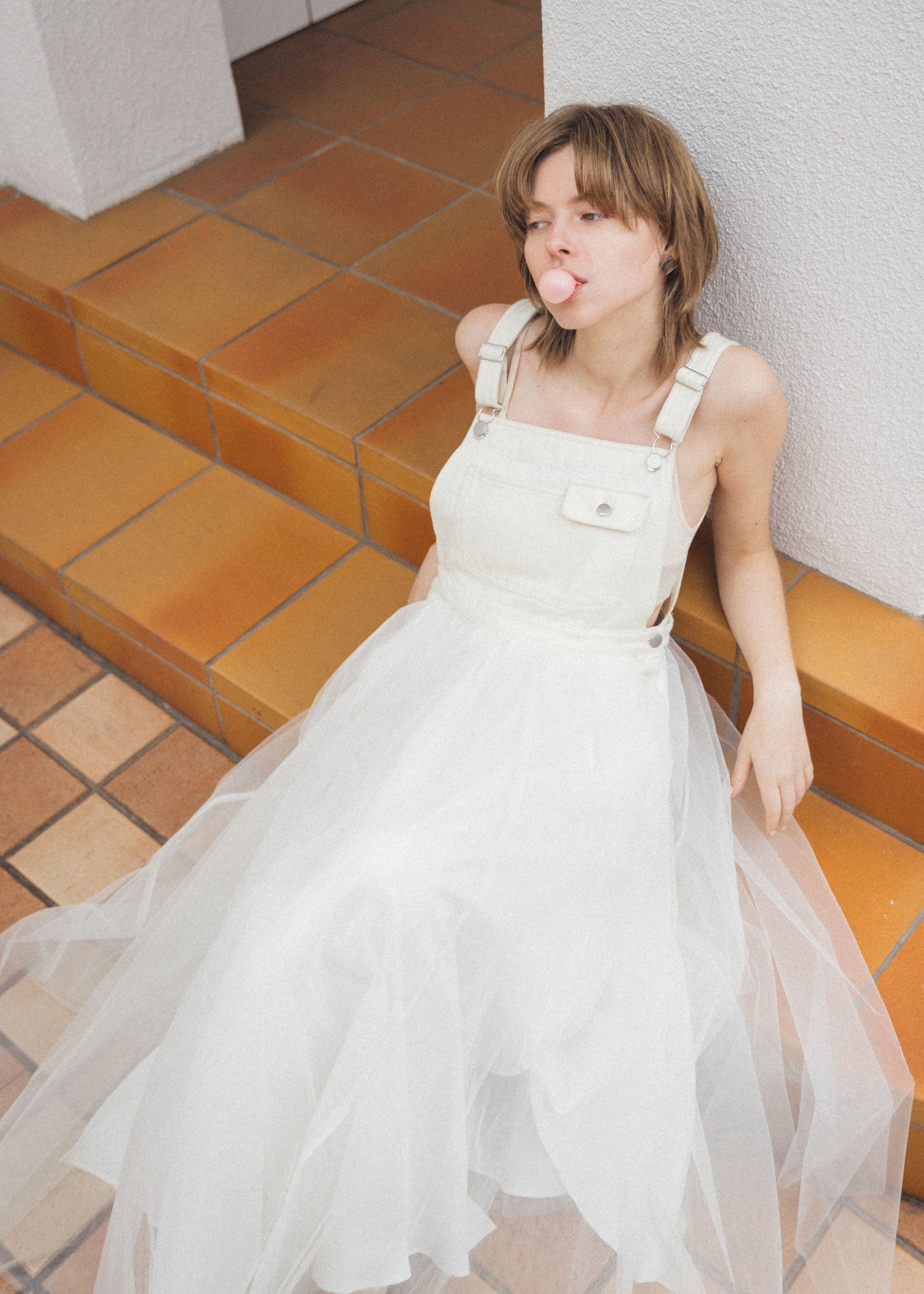 tulle tiered mixed material suspenders OP