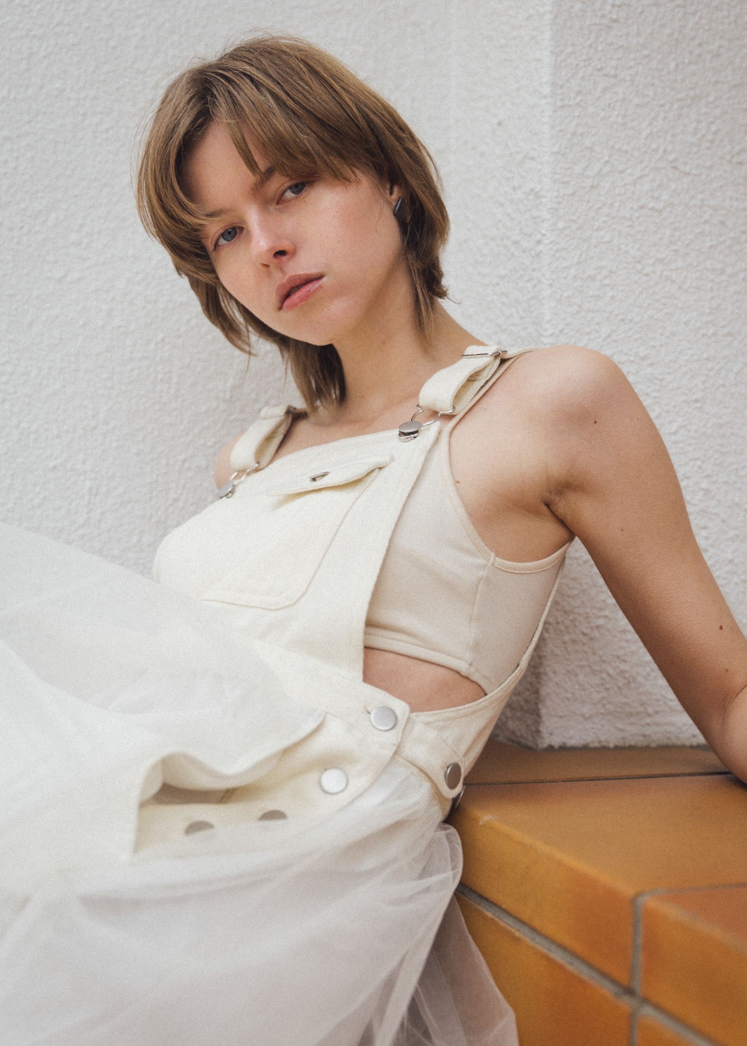 tulle tiered mixed material suspenders OP