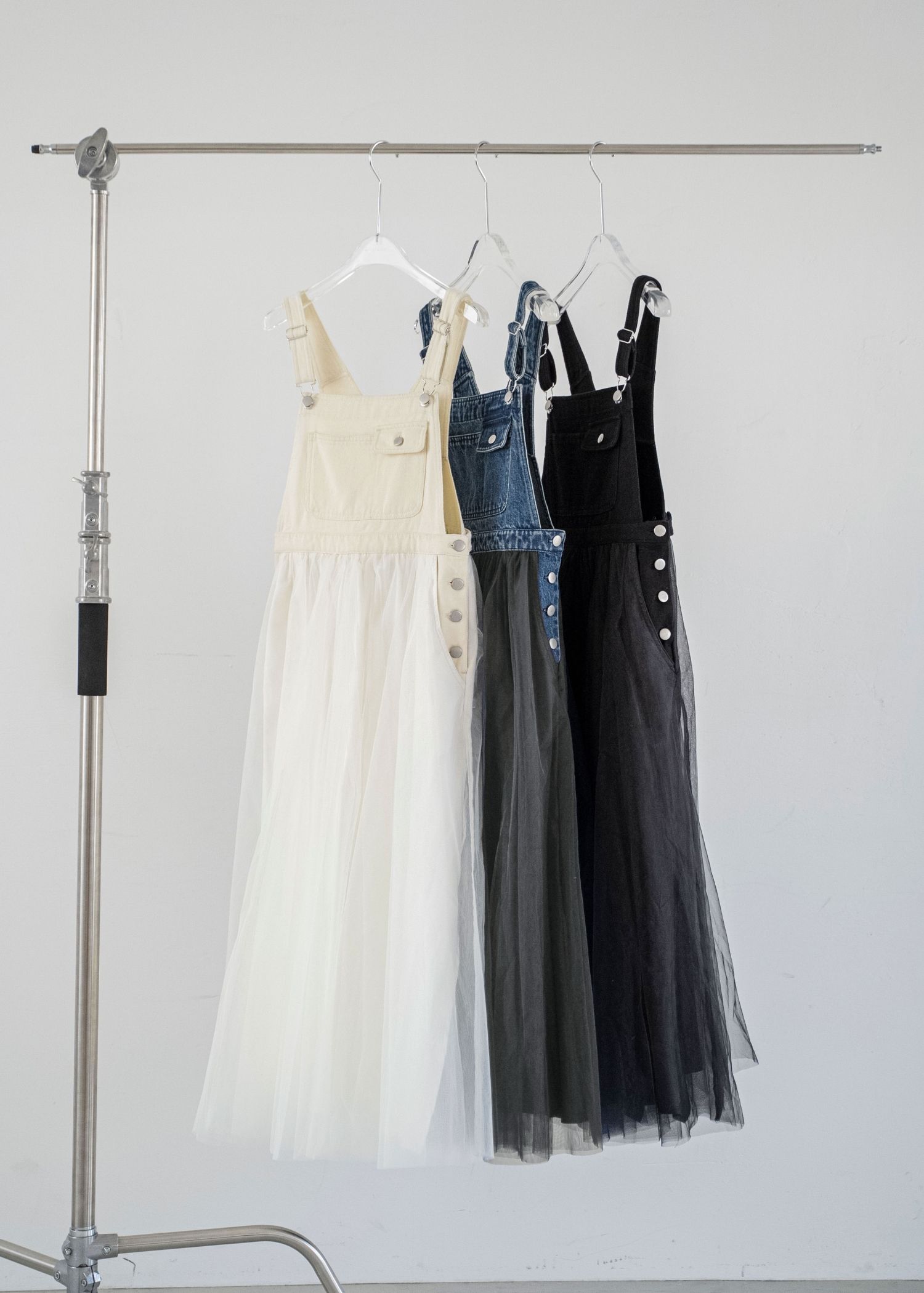 tulle tiered mixed material suspenders OP