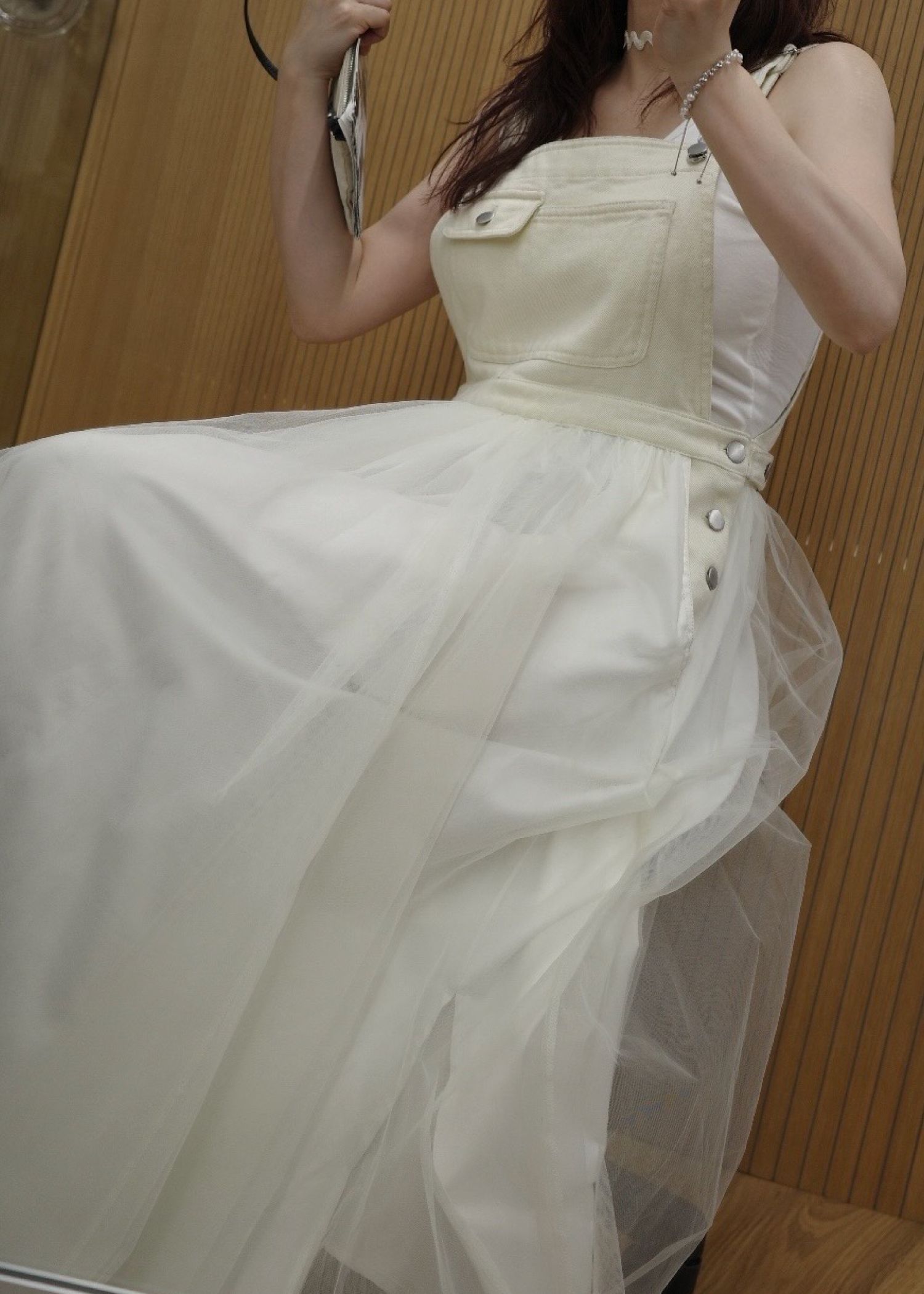 tulle tiered mixed material suspenders OP