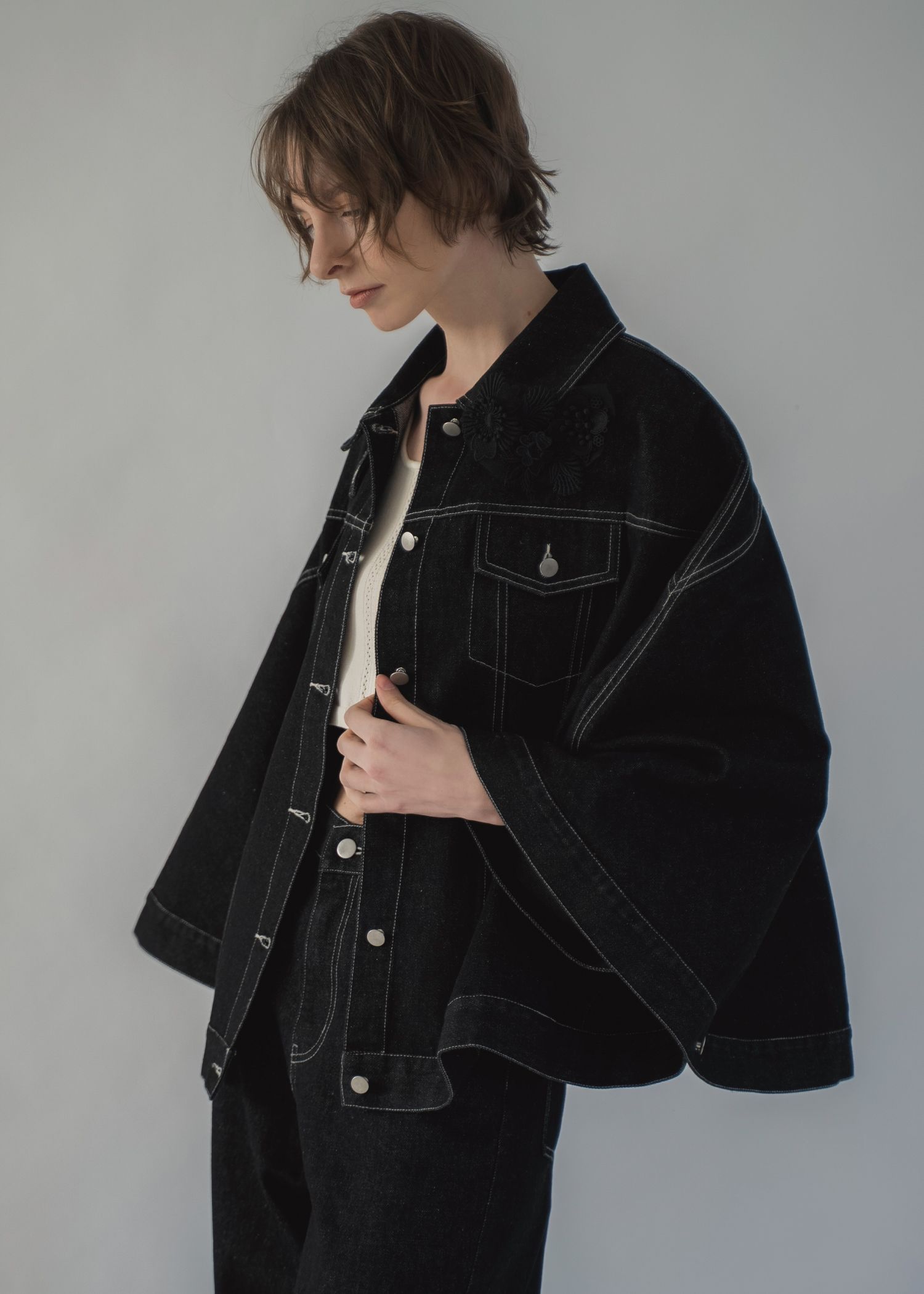 trucker detail denim poncho JK