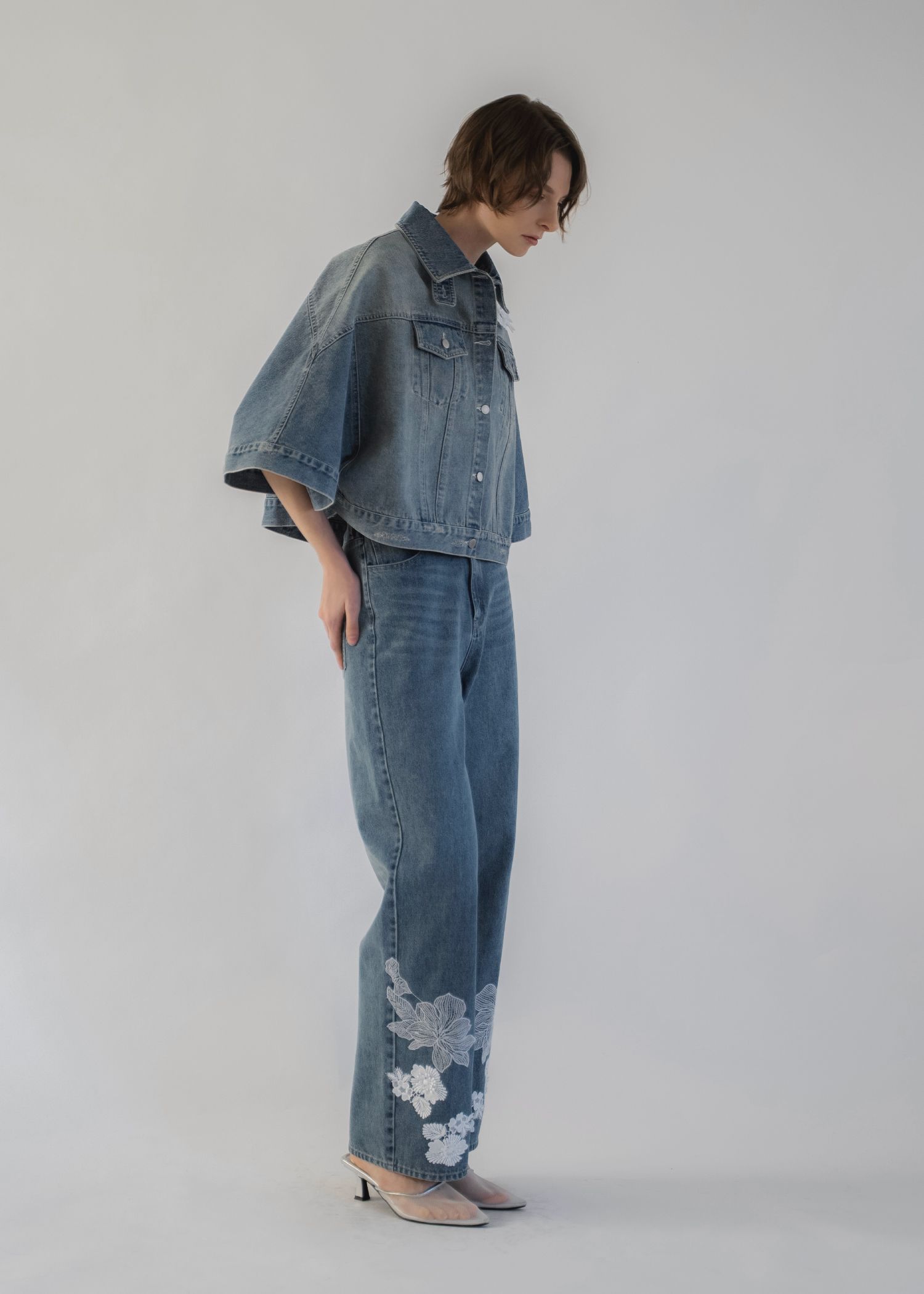 trucker detail denim poncho JK