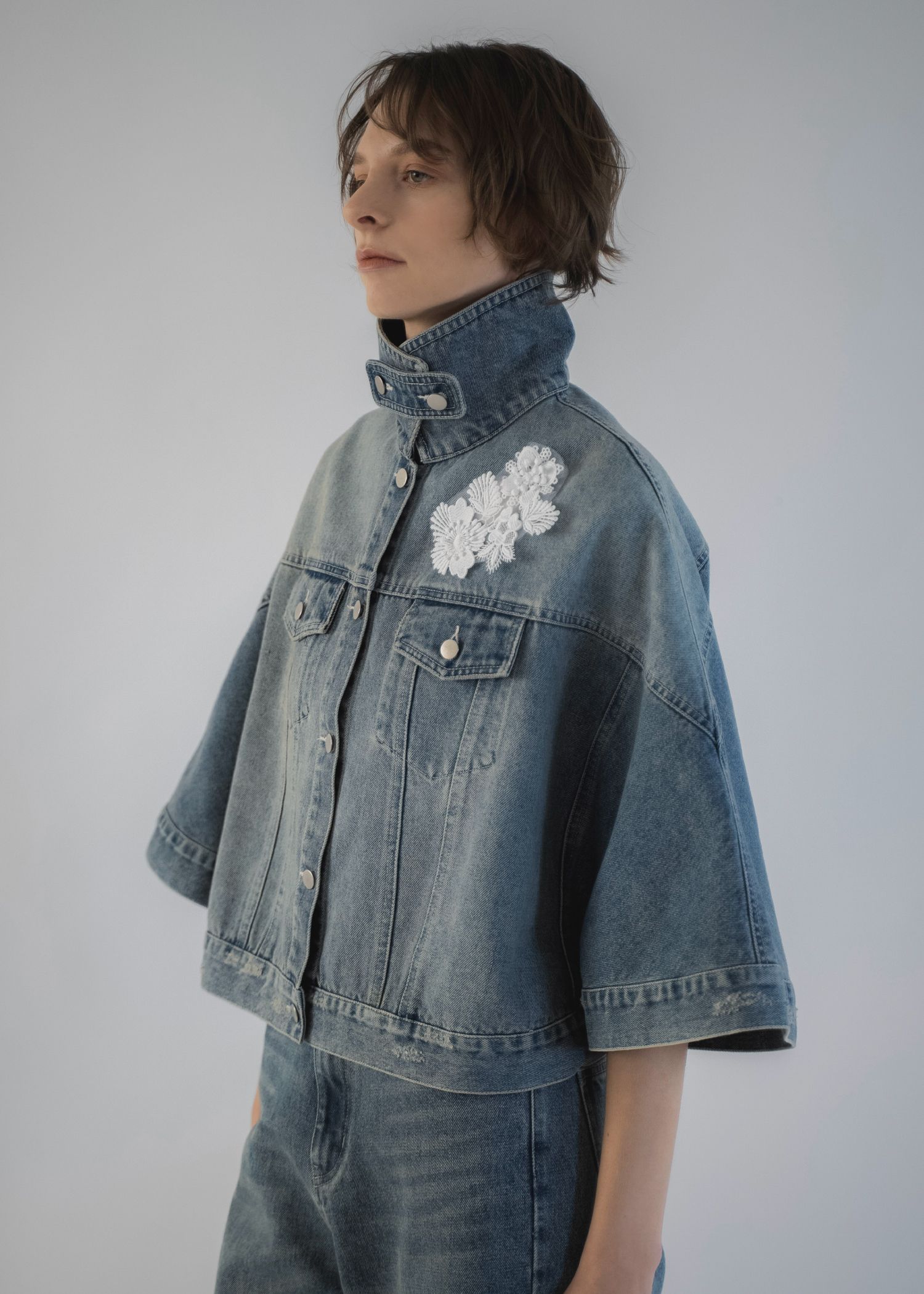 trucker detail denim poncho JK