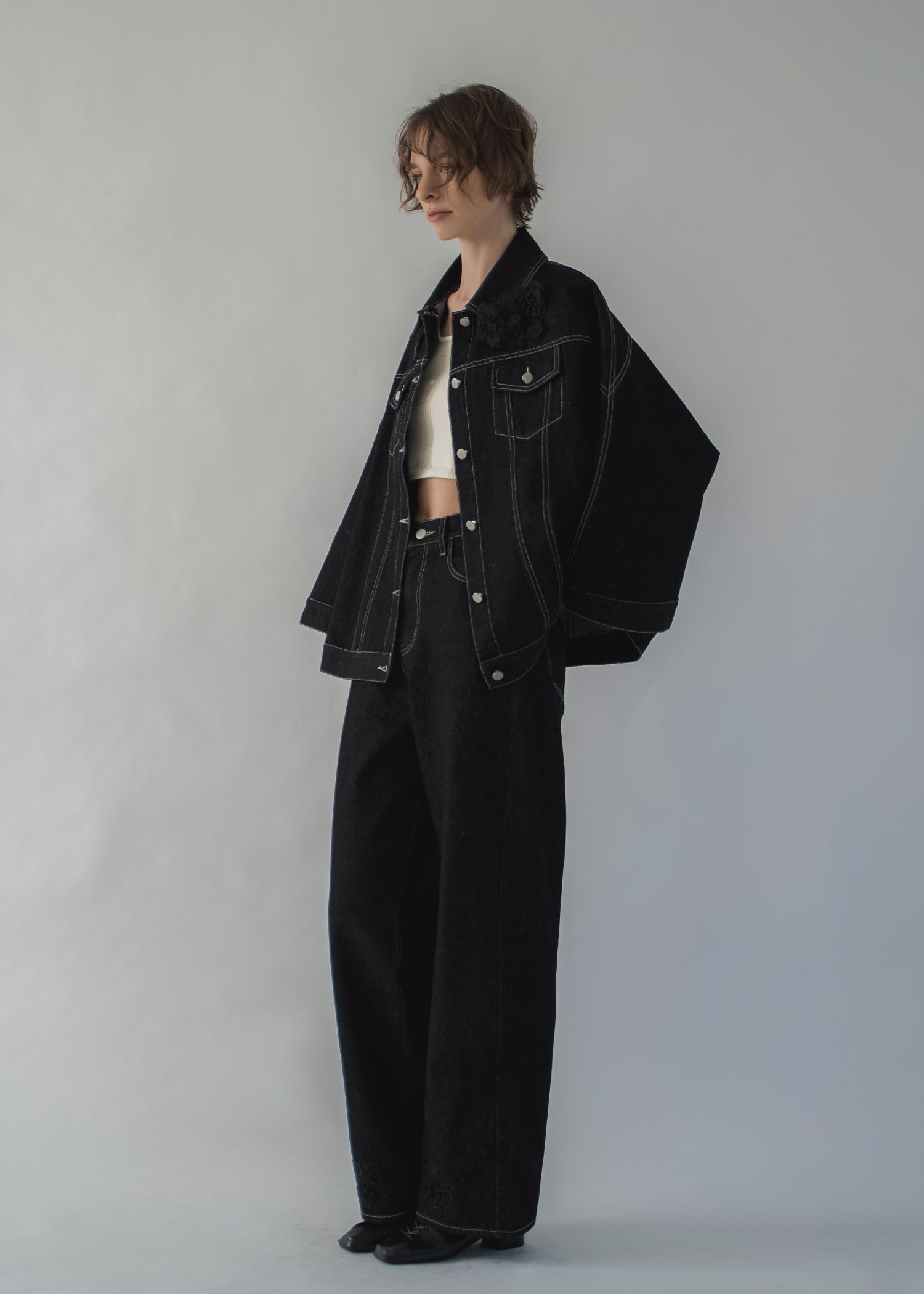 trucker detail denim poncho JK